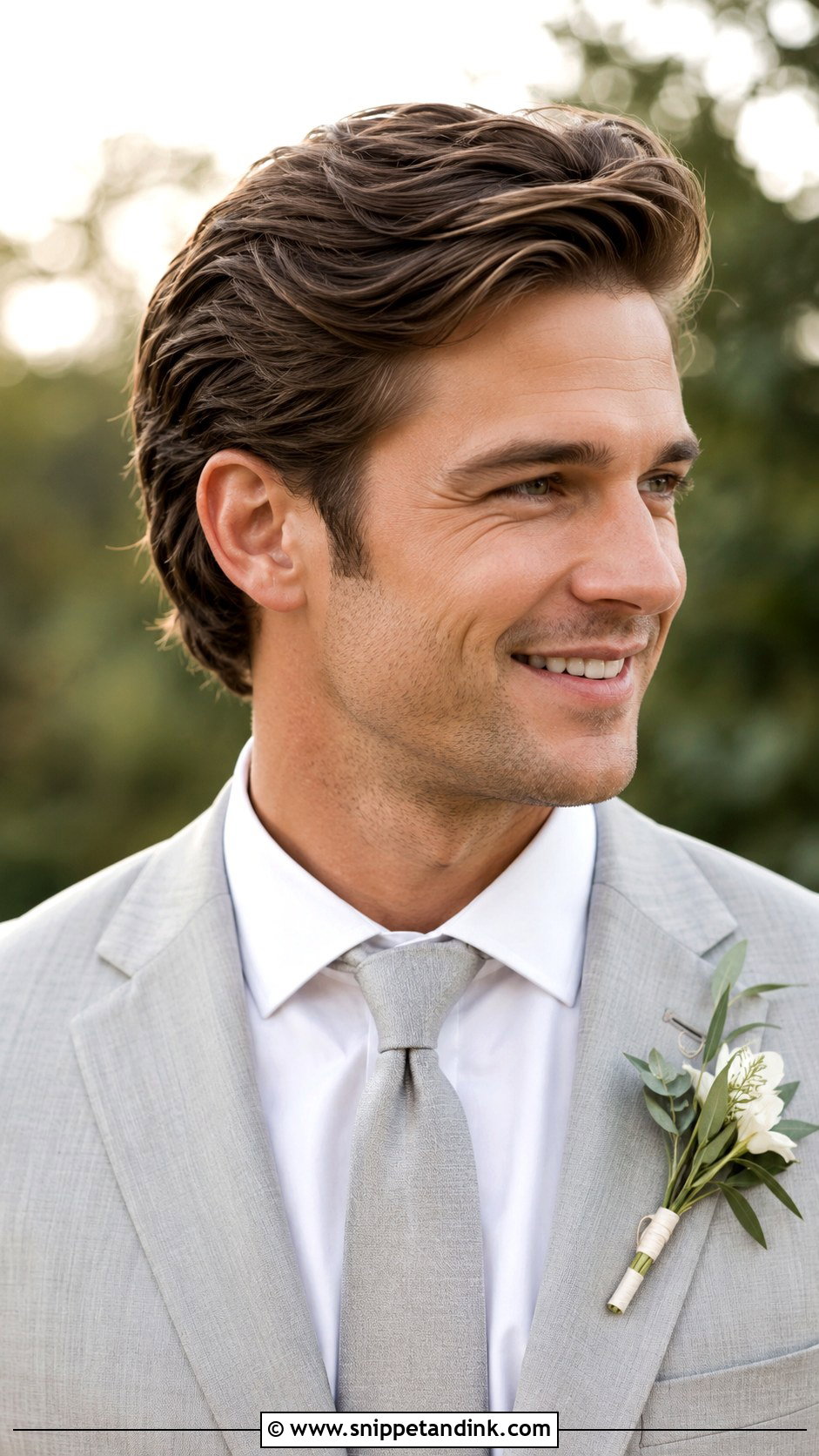 Medium Length Brushed Back Hairstyle - Snippet and Ink - 25 Groom Hairstyle Men Ideas