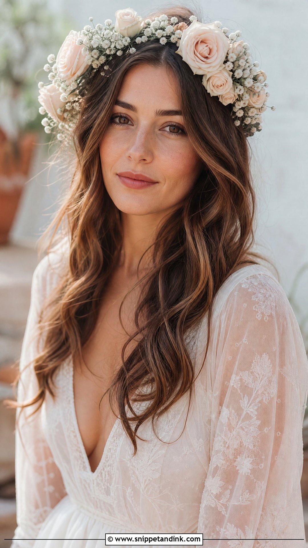 Medium Length Hair With Flower Crown - Snippet and Ink - 20 Medium Length Bridal Hair Down Ideas