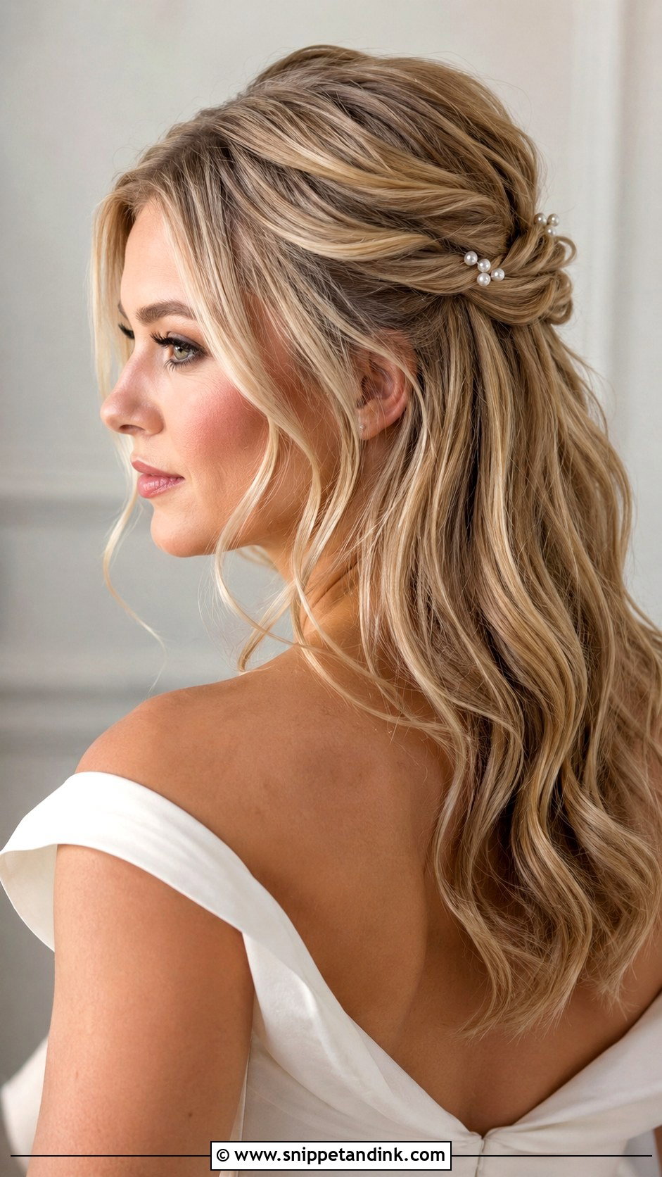 Medium Length Half Up Bridal Hair With Face Framing Pieces - Snippet and Ink - 15 Medium Length Half-Up Bridal Hairstyles
