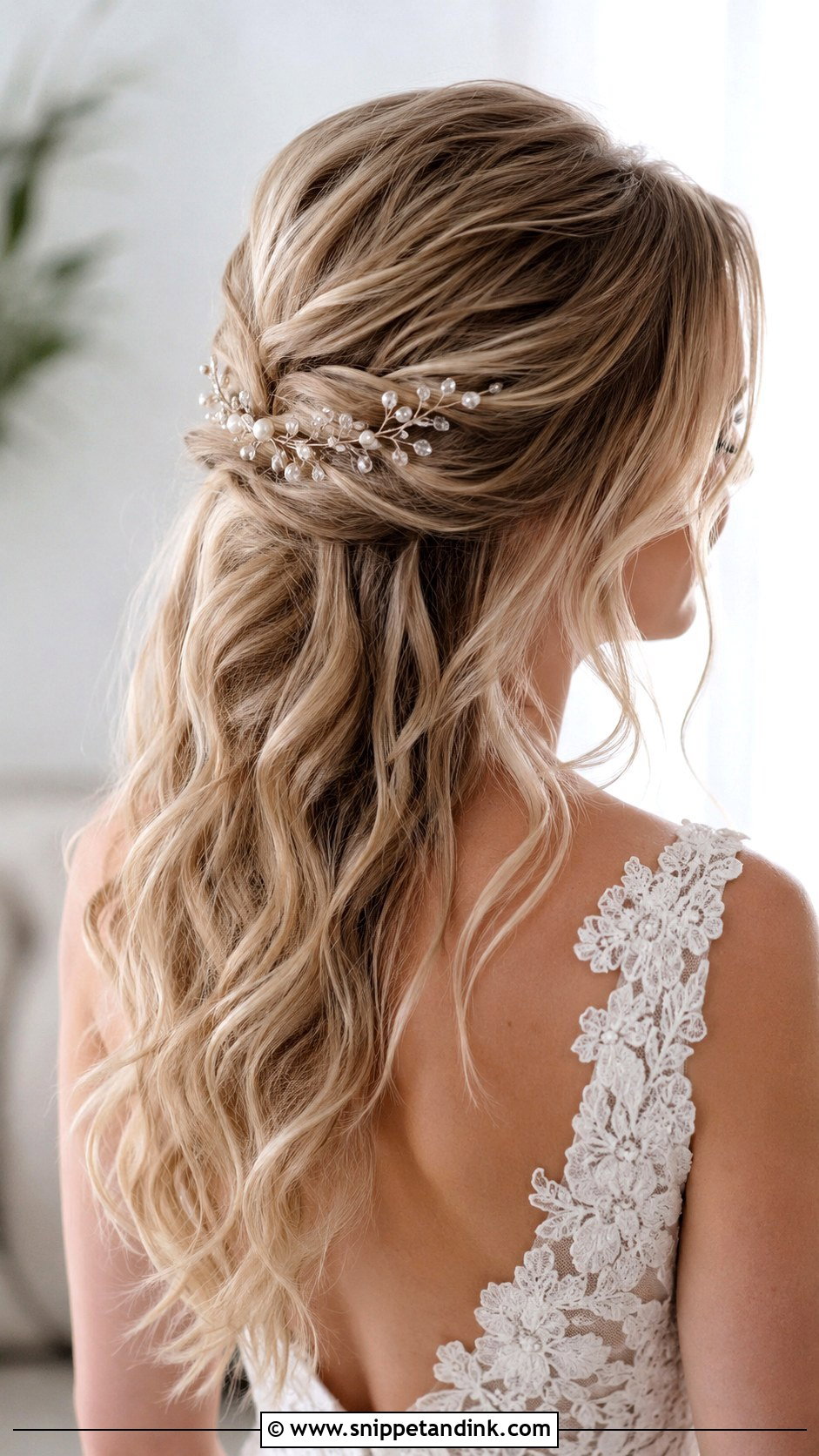 Medium Length Half Up Bridal Hair With Hair Vine - Snippet and Ink - 15 Medium Length Half-Up Bridal Hairstyles