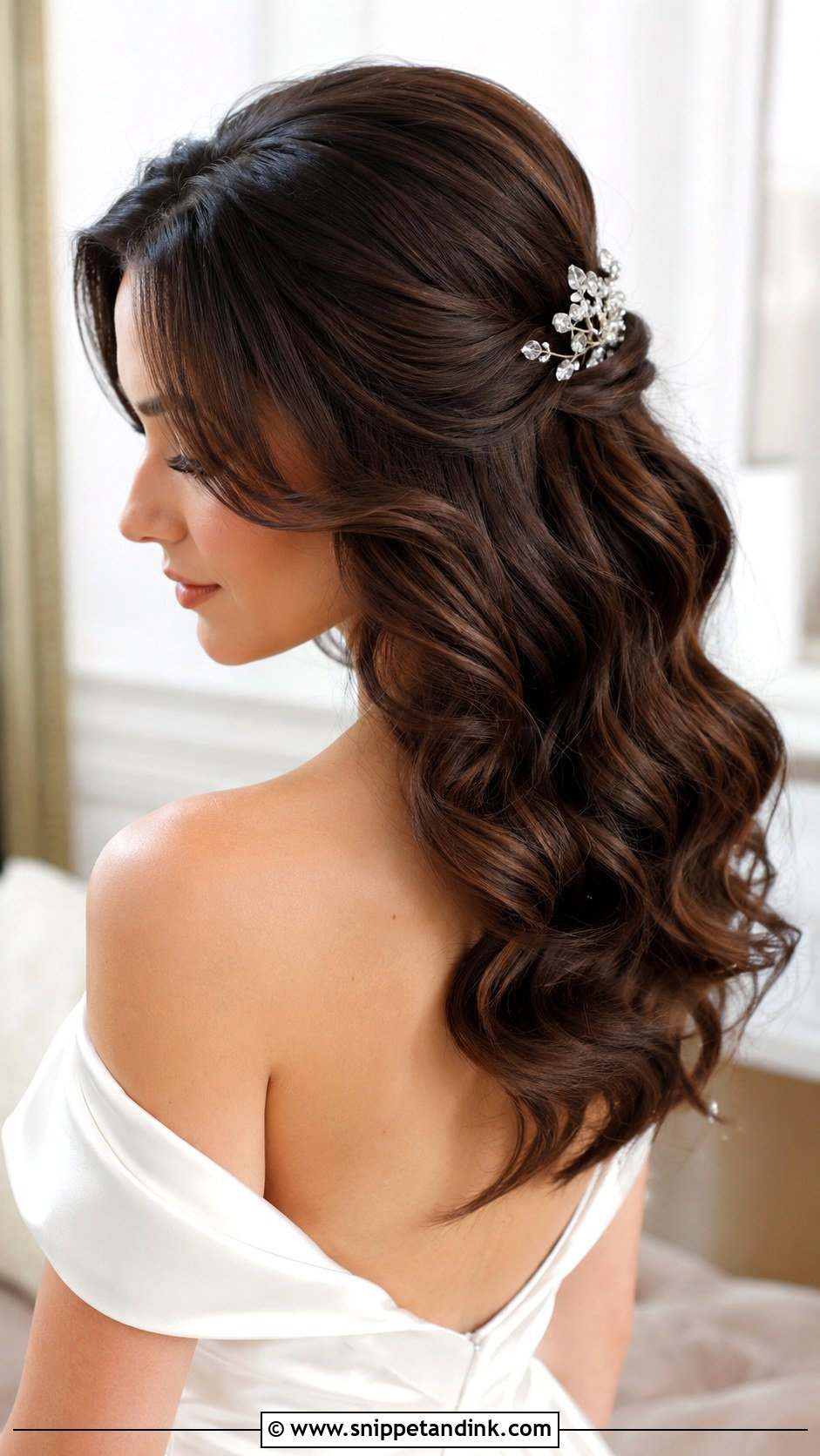 Medium Length Half Up Bridal Hair With Hollywood Waves - Snippet and Ink - 15 Medium Length Half-Up Bridal Hairstyles