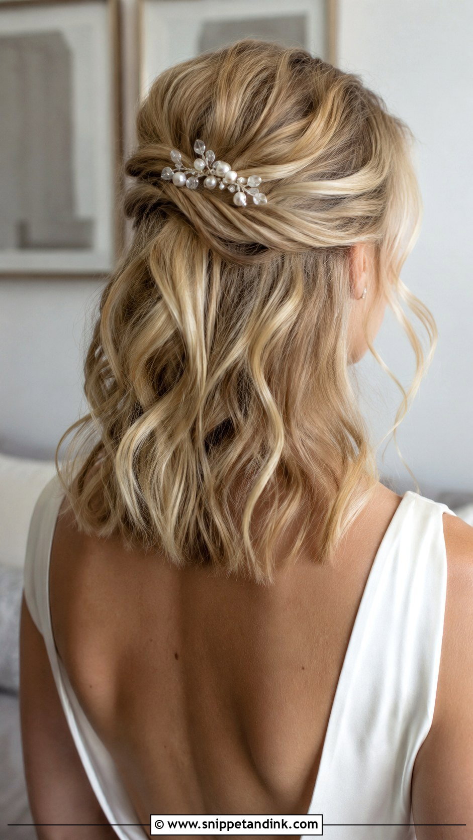 Medium Length Half Up Bridal Hair With Loose Waves - Snippet and Ink - 15 Medium Length Half-Up Bridal Hairstyles