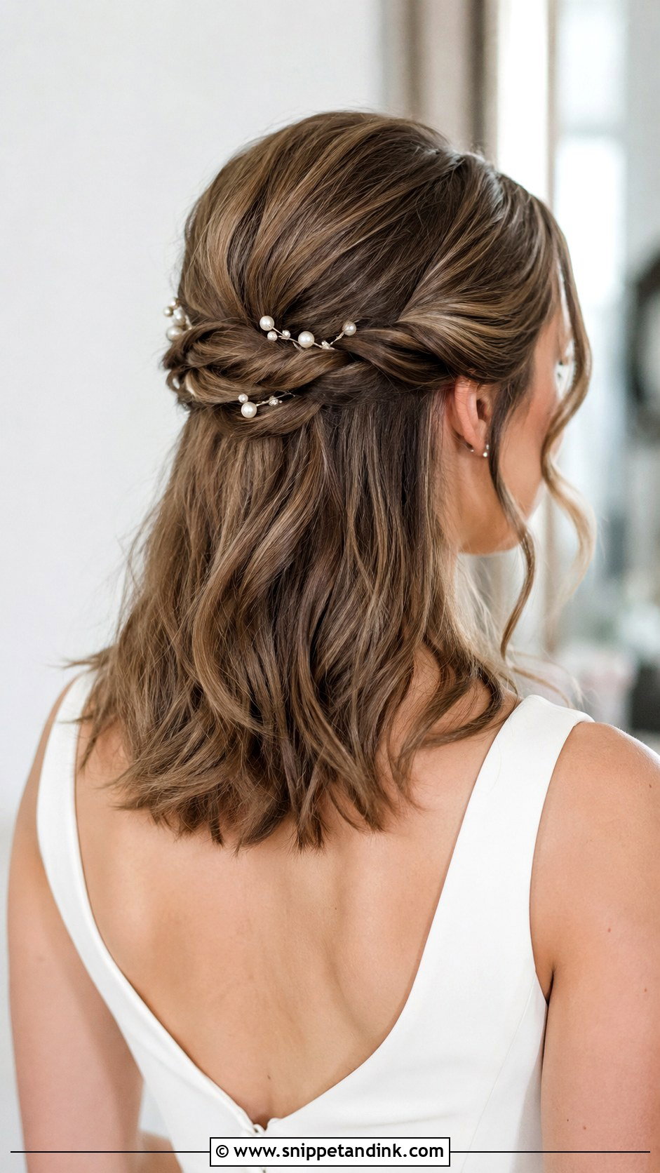 Medium Length Half Up Bridal Hair With Low Twist - Snippet and Ink - 15 Medium Length Half-Up Bridal Hairstyles