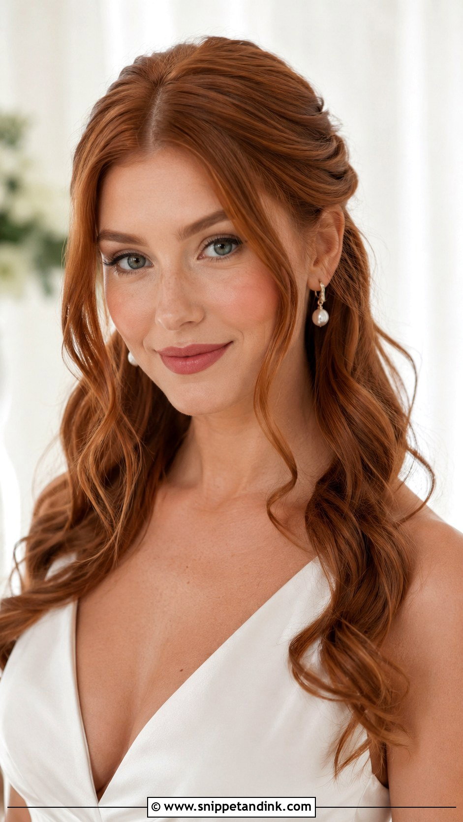 Medium Length Half Up Bridal Hair With Middle Part - Snippet and Ink - 15 Medium Length Half-Up Bridal Hairstyles