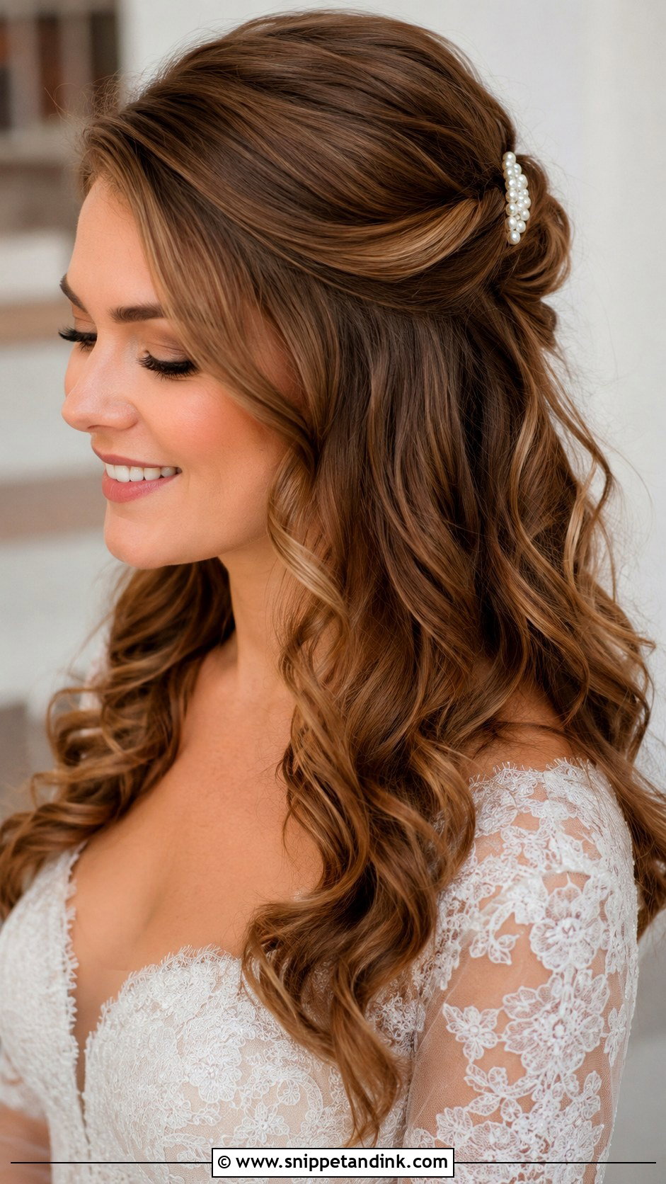 Medium Length Half Up Bridal Hair With Side Part - Snippet and Ink - 15 Medium Length Half-Up Bridal Hairstyles