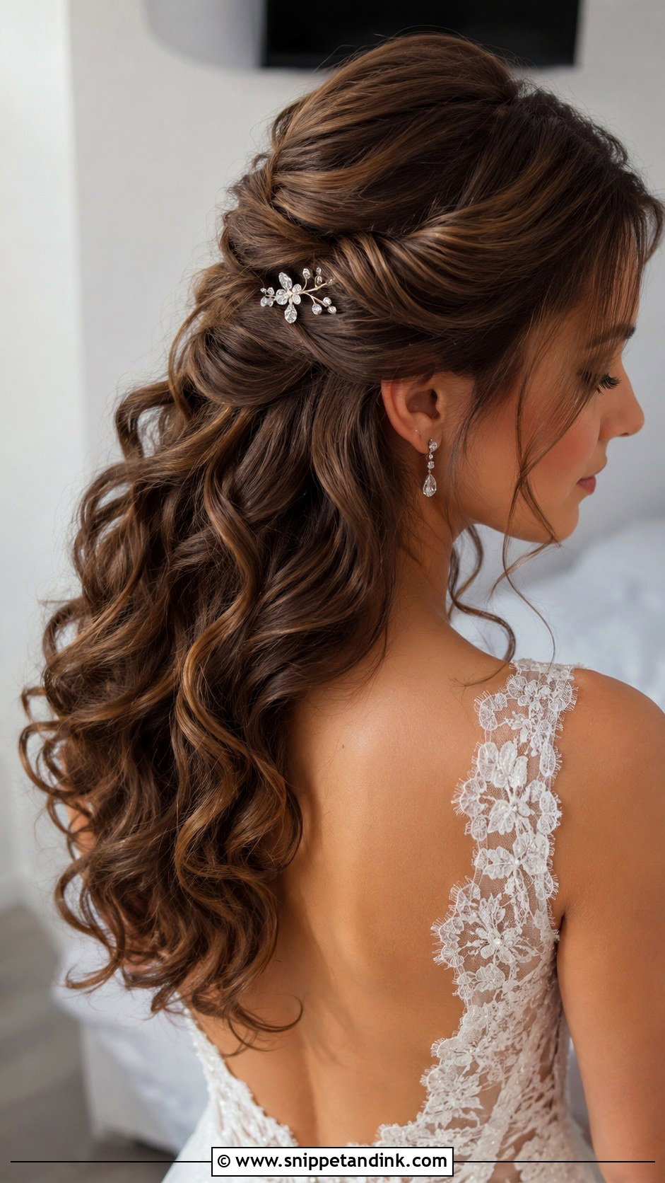Medium Length Half Up Bridal Hair With Soft Curls - Snippet and Ink - 15 Medium Length Half-Up Bridal Hairstyles
