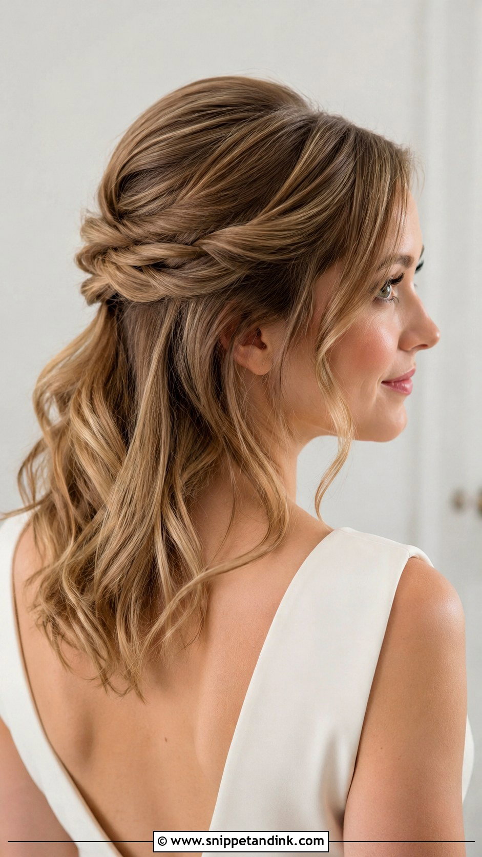 Medium Length Half Up Bridal Hair With Twists - Snippet and Ink - 15 Medium Length Half-Up Bridal Hairstyles