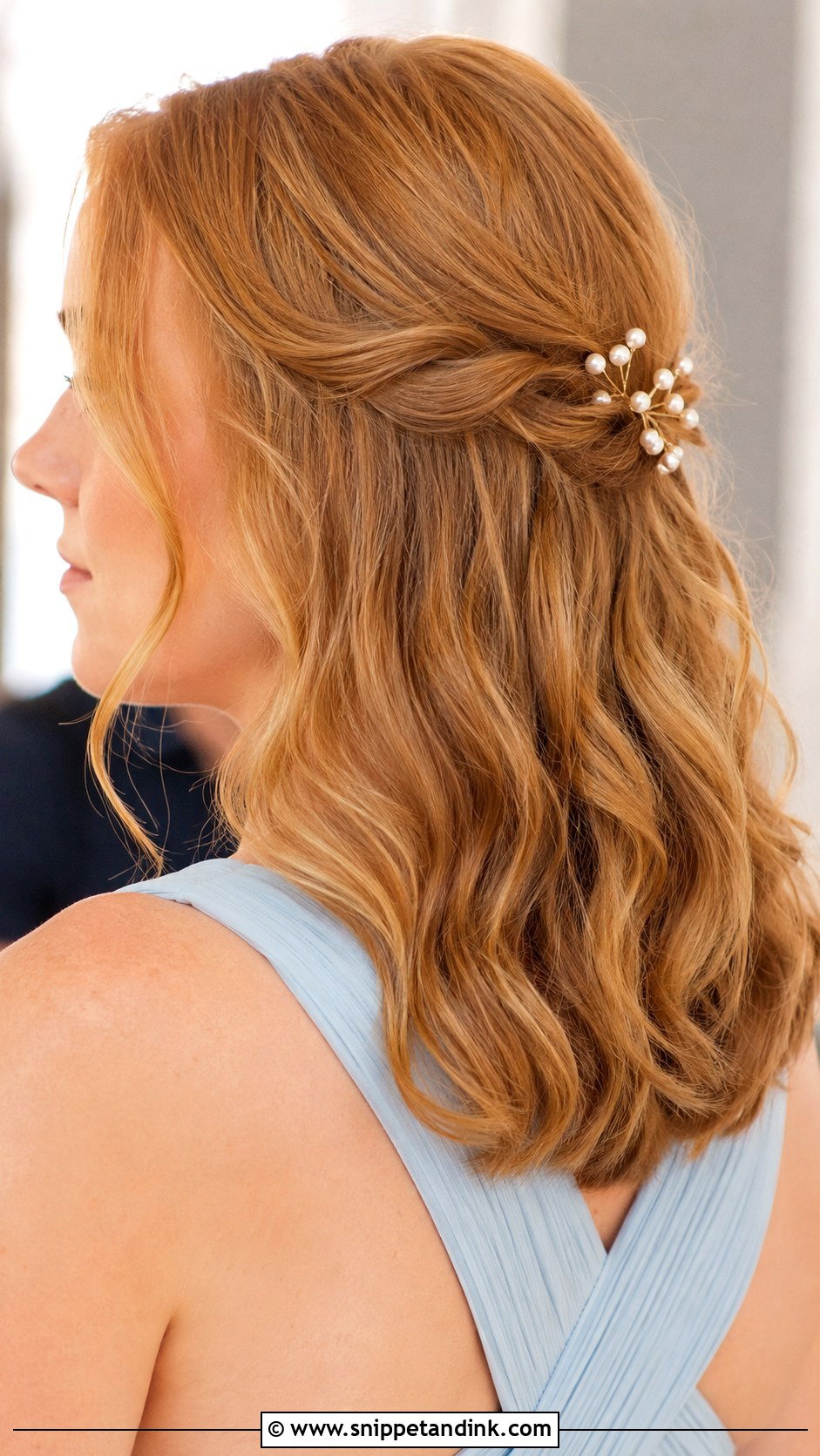 Medium Length Pearl Pin Bridesmaid Hair - Snippet and Ink - 20 Simple Bridesmaid Hair Medium Length Ideas