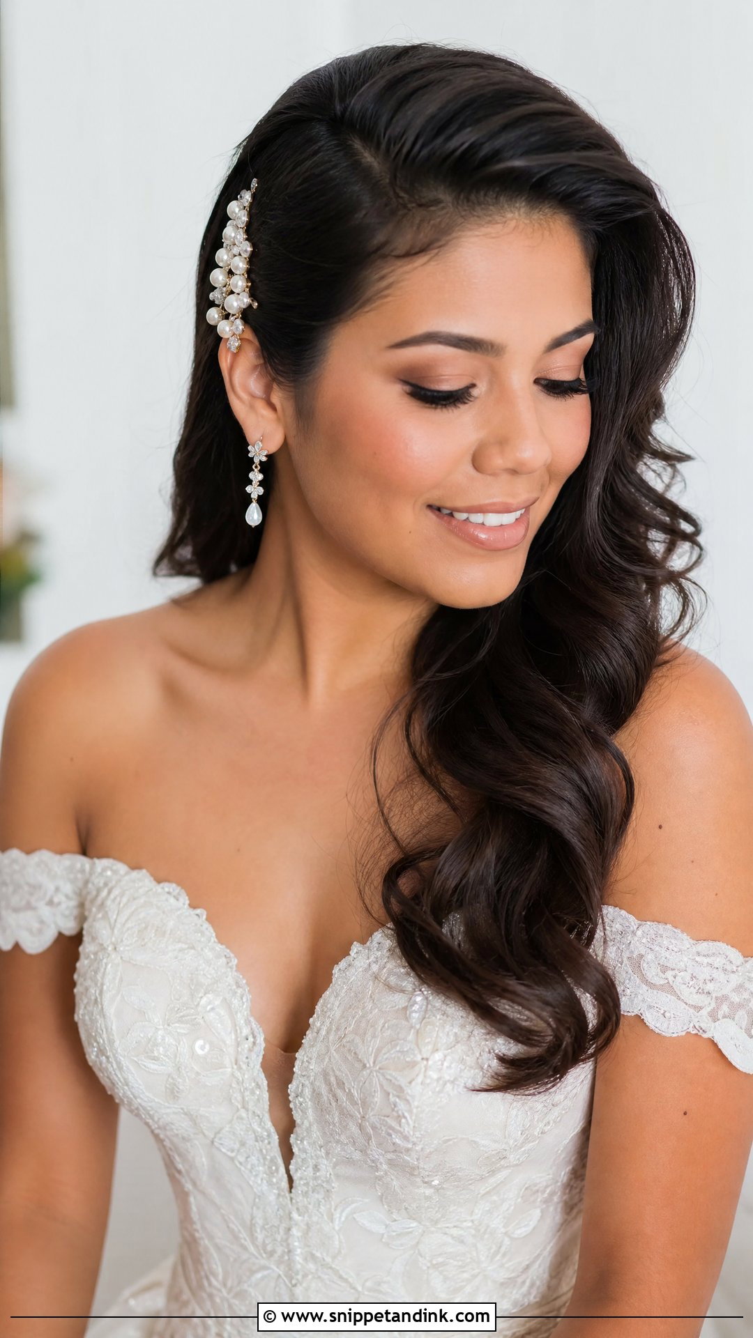Medium Length Side Swept Bridal Hair - Snippet and Ink - 15 Bride Hairstyles for Medium Length Hair