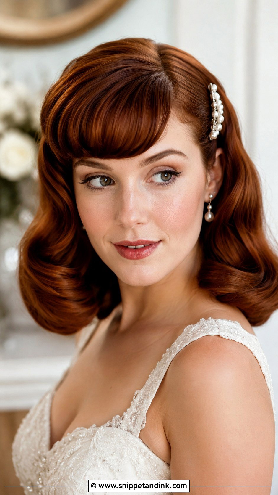 Medium Length Vintage Wedding Hair With Bangs - Snippet and Ink - 15 Medium Length Wedding Hair with Bangs