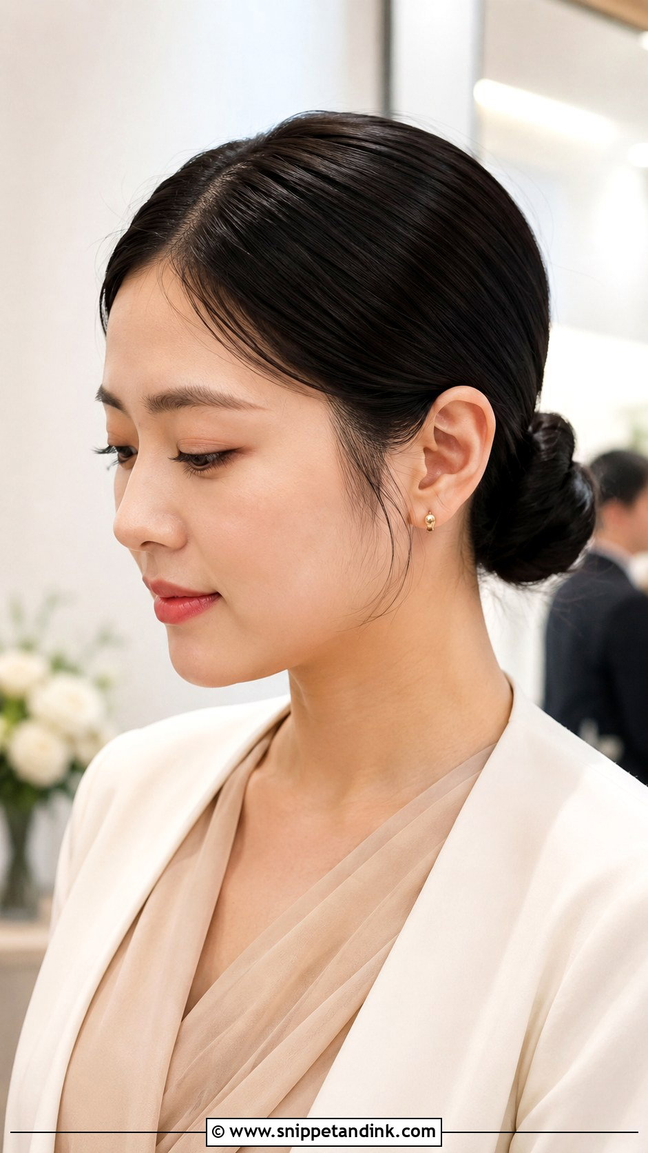 Medium Sleek Bun Wedding Guest Hairstyle - Snippet and Ink - 15 Medium Updo Wedding Guest Hairstyles