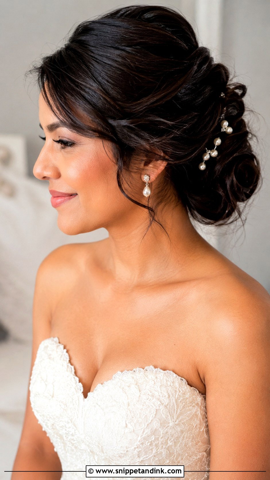 Medium Twisted Updo Wedding Hairstyle With Side Bangs - Snippet and Ink - 15 Medium Wedding Hairstyles with Bangs