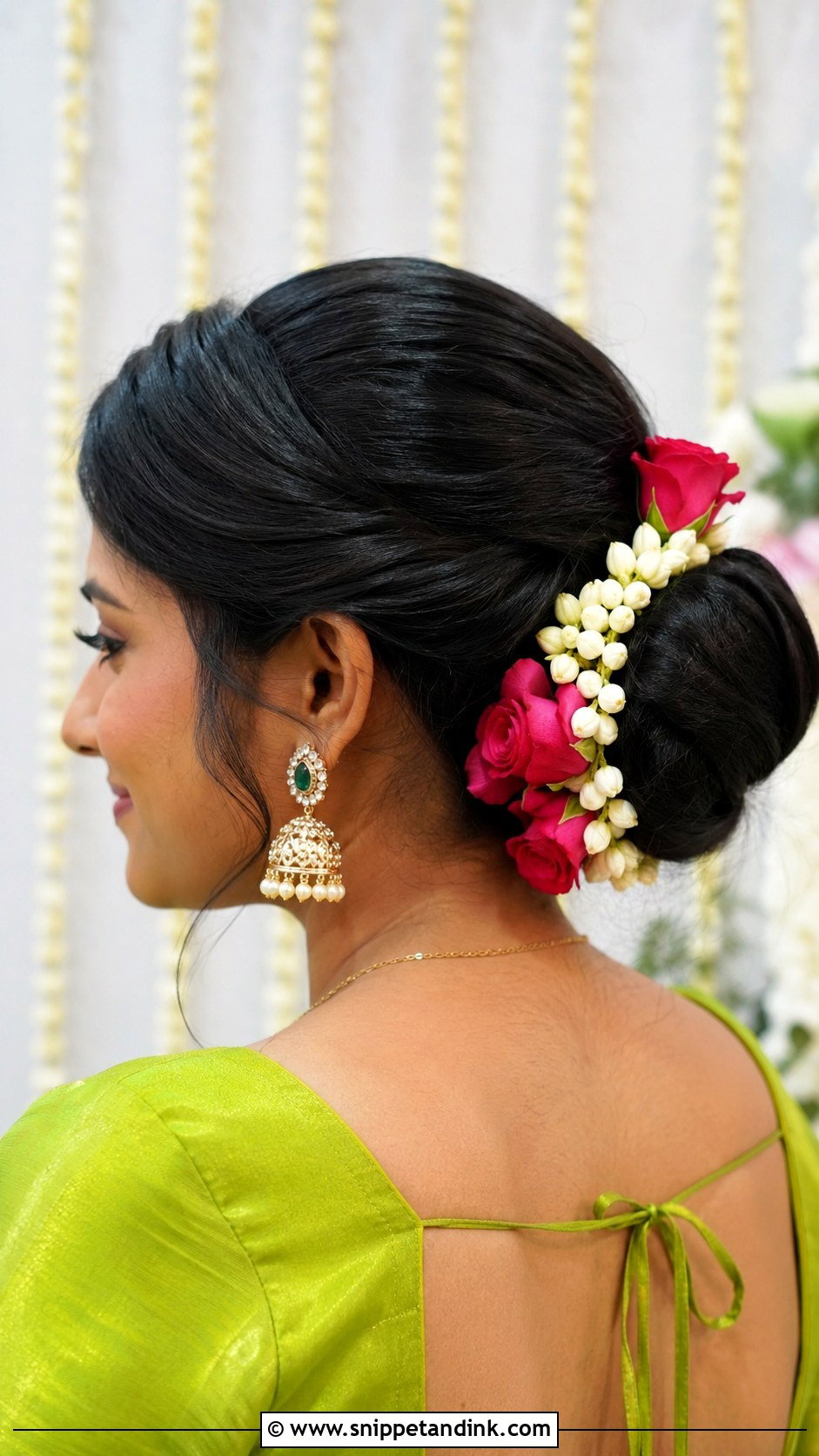 Mehendi Bridesmaid Floral Bun - Snippet and Ink - 20 Mehendi Bridesmaid Hairstyles