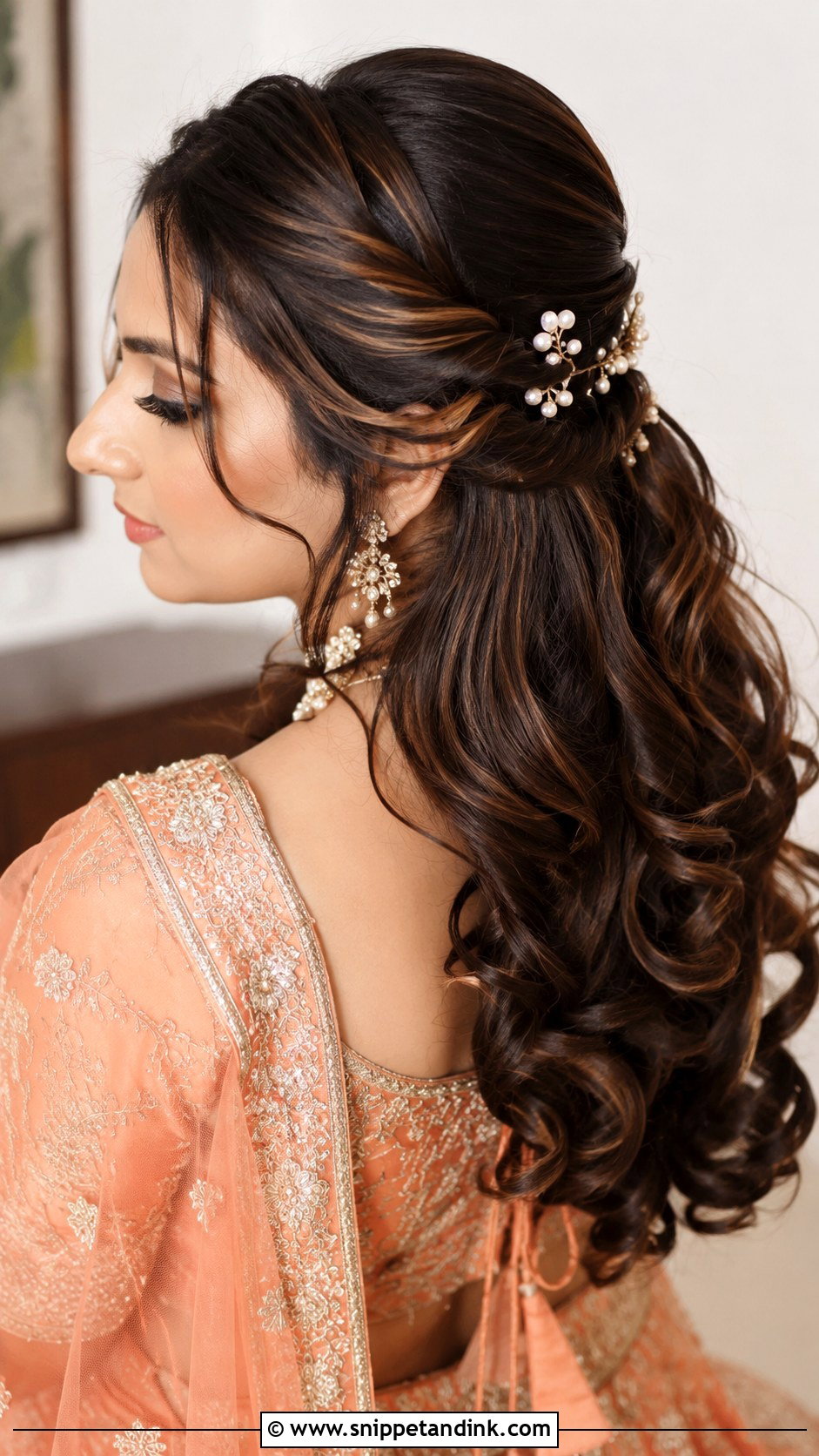 Mehendi Bridesmaid Half Up Curls - Snippet and Ink - 20 Mehendi Bridesmaid Hairstyles