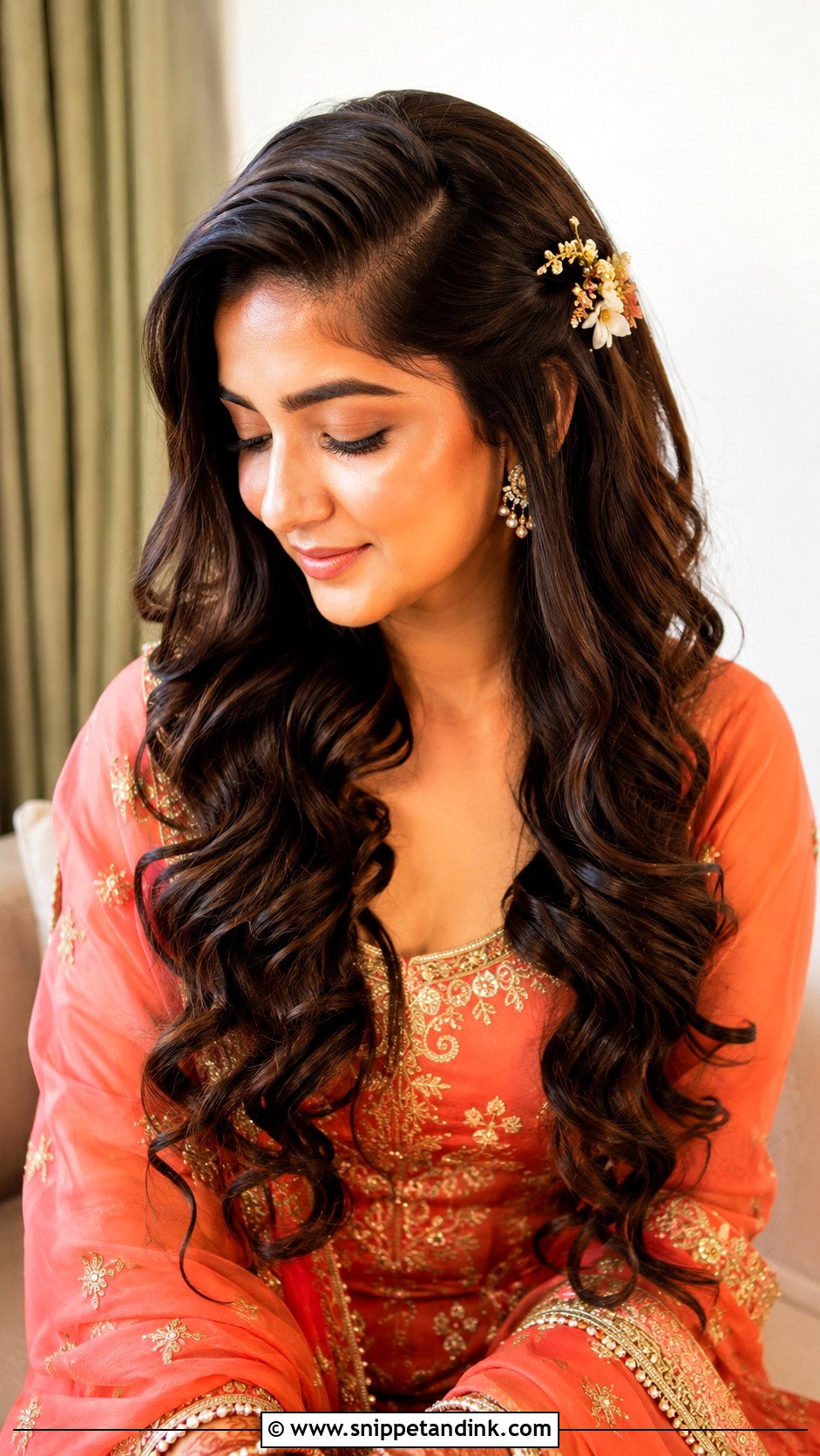 Mehendi Bridesmaid Loose Curls - Snippet and Ink - 20 Mehendi Bridesmaid Hairstyles