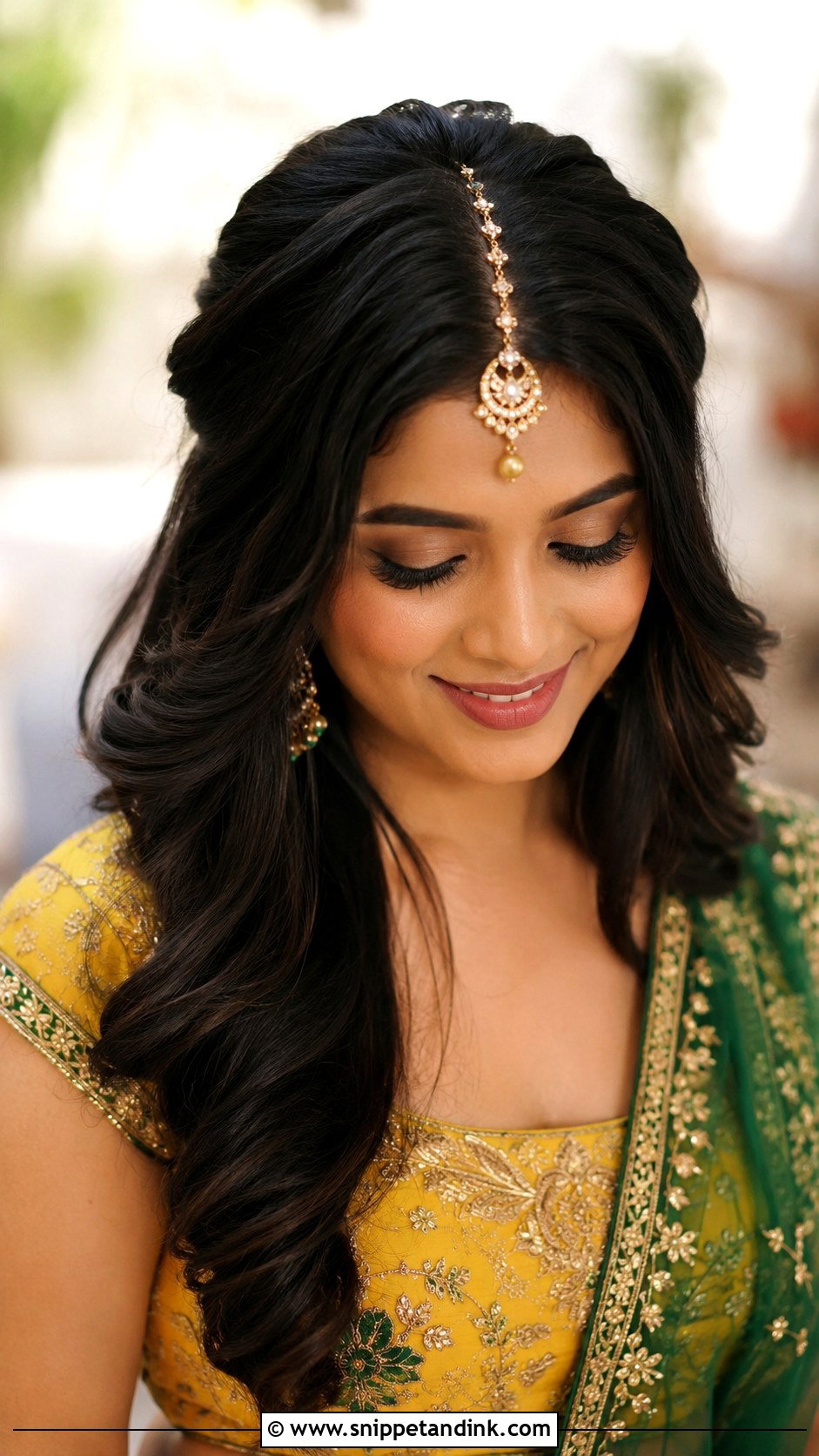 Mehendi Bridesmaid Maang Tikka Hairstyle - Snippet and Ink - 20 Mehendi Bridesmaid Hairstyles