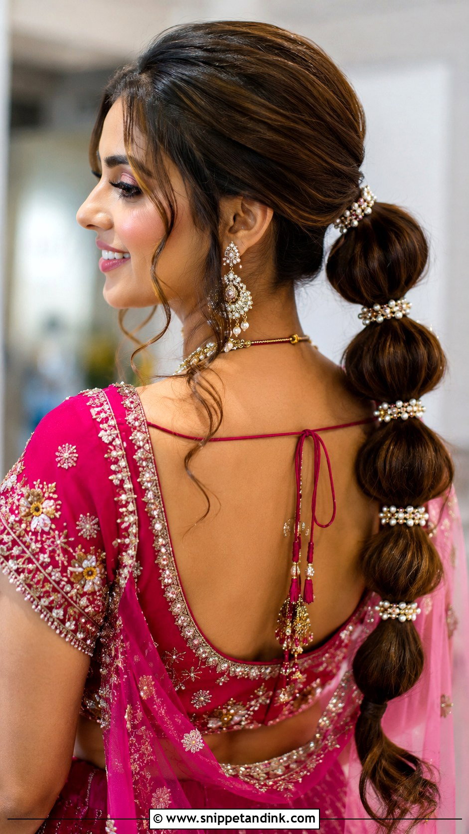 Mehndi Bridesmaid Bubble Ponytail - Snippet and Ink - 30 Mehndi Bridesmaid Hairstyles