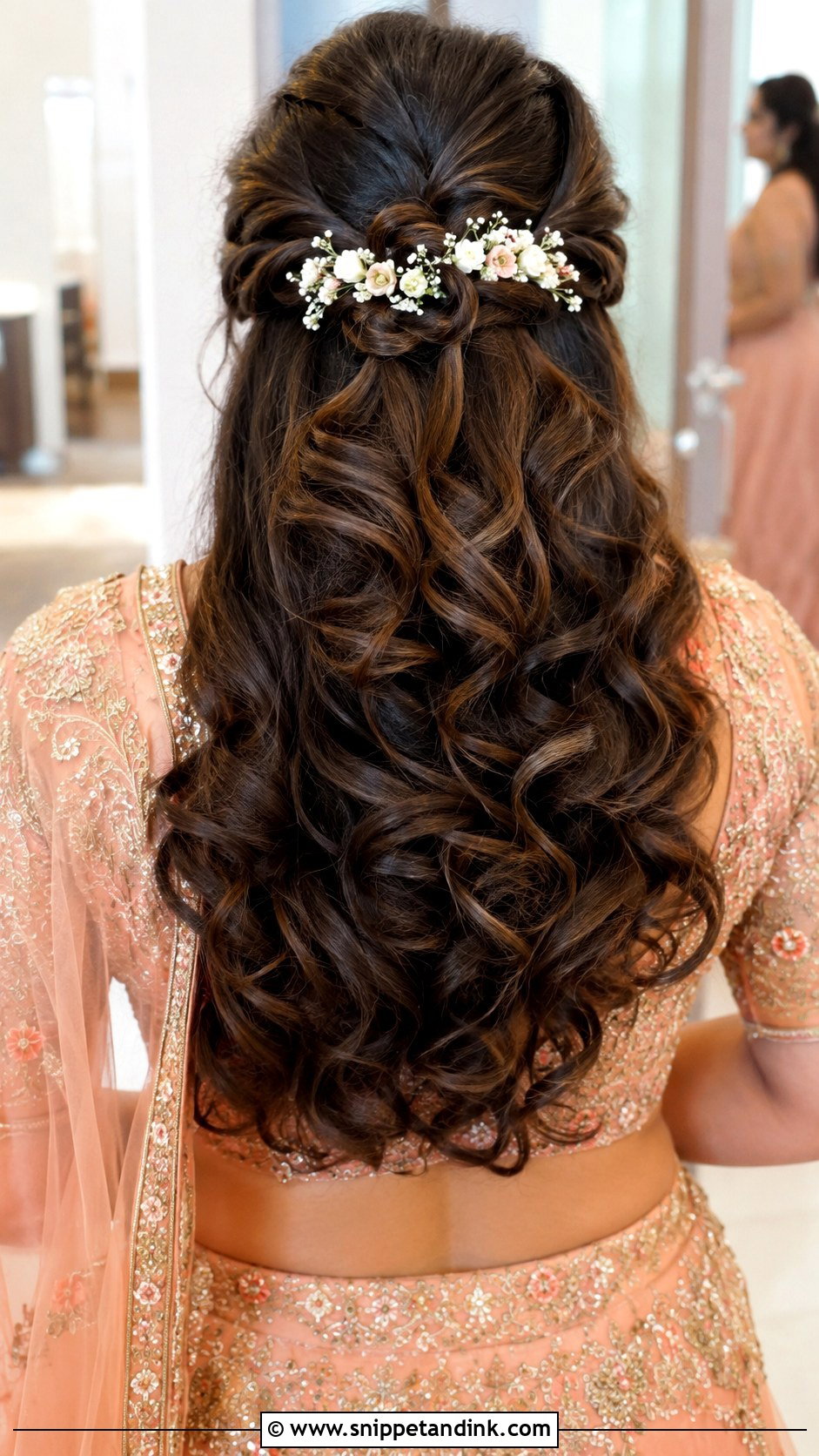 Mehndi Bridesmaid Half Up Curls - Snippet and Ink - 30 Mehndi Bridesmaid Hairstyles