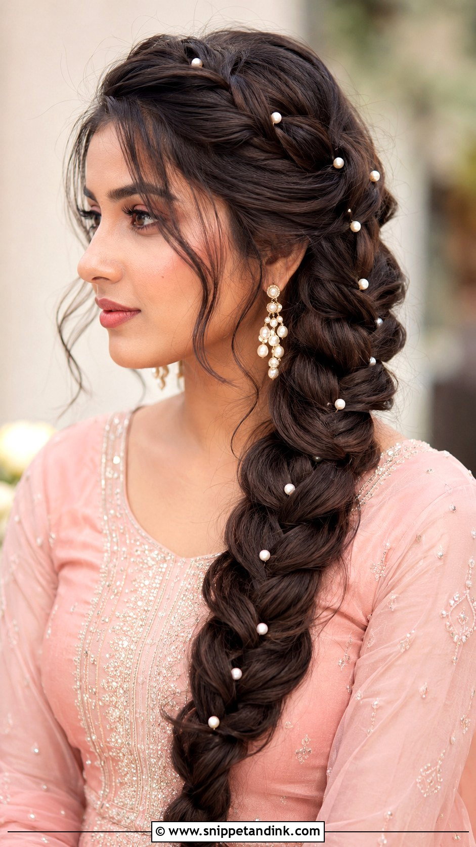 Mehndi Bridesmaid Pearl Braid - Snippet and Ink - 30 Mehndi Bridesmaid Hairstyles