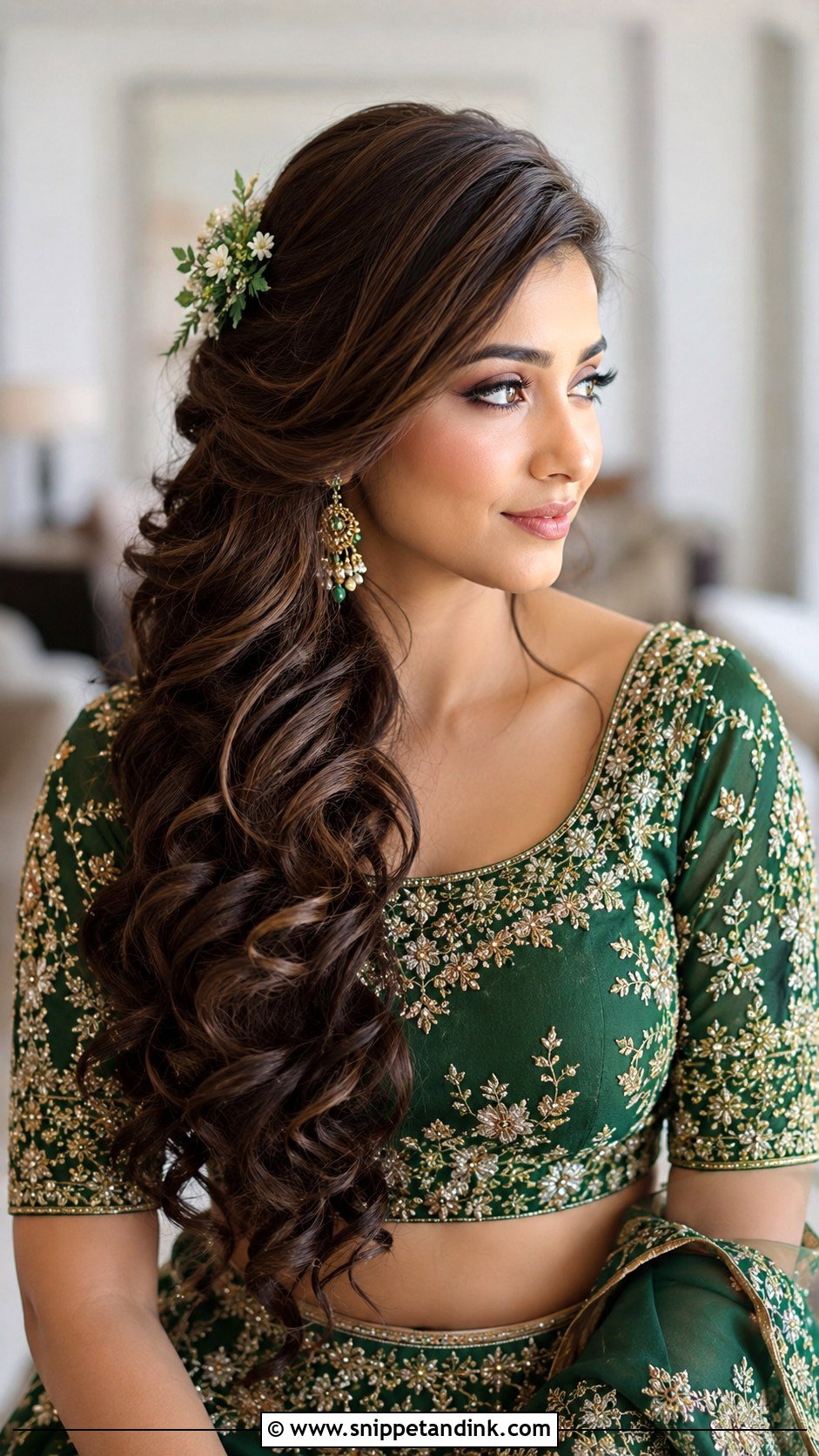 Mehndi Bridesmaid Side Swept Curls - Snippet and Ink - 30 Mehndi Bridesmaid Hairstyles