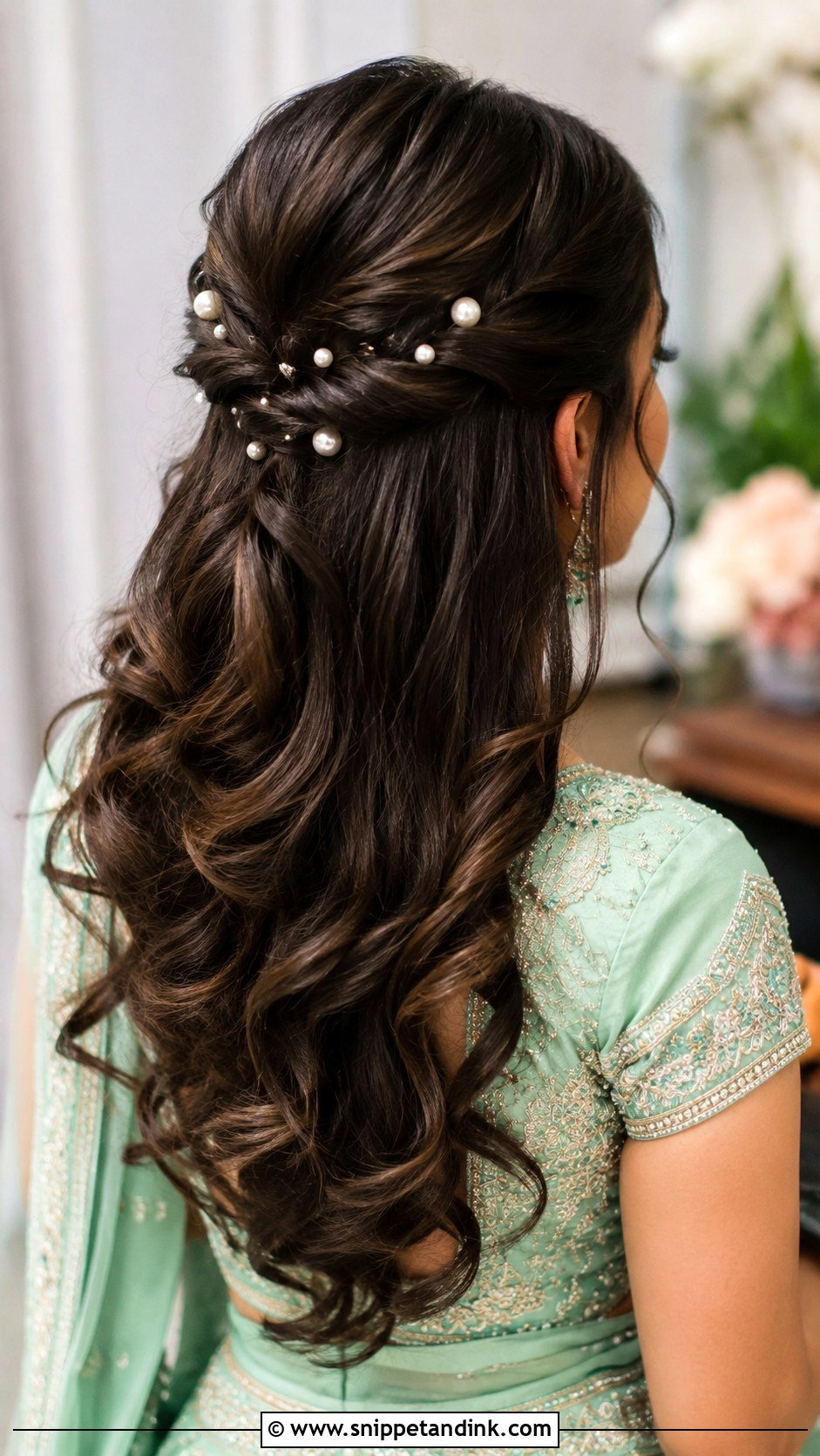Mehndi Bridesmaid Twisted Half Up Hairstyle - Snippet and Ink - 30 Mehndi Bridesmaid Hairstyles