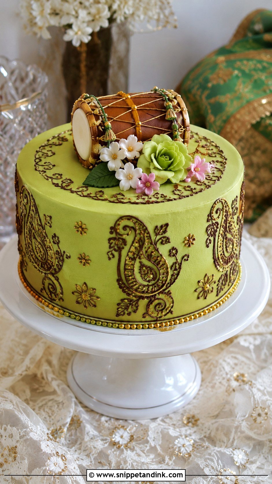 Mehndi Dholki Cake - Snippet and Ink - 20 Dholki Cake Ideas