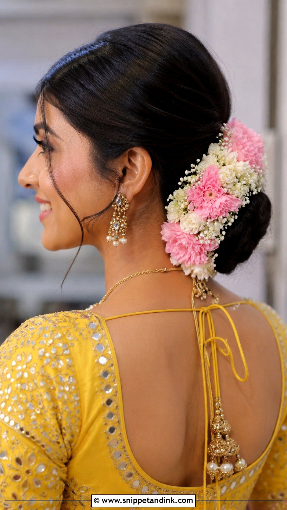 Mehndi Guest Floral Bun - Snippet and Ink - 20 Mehndi Guest Hairstyle Ideas