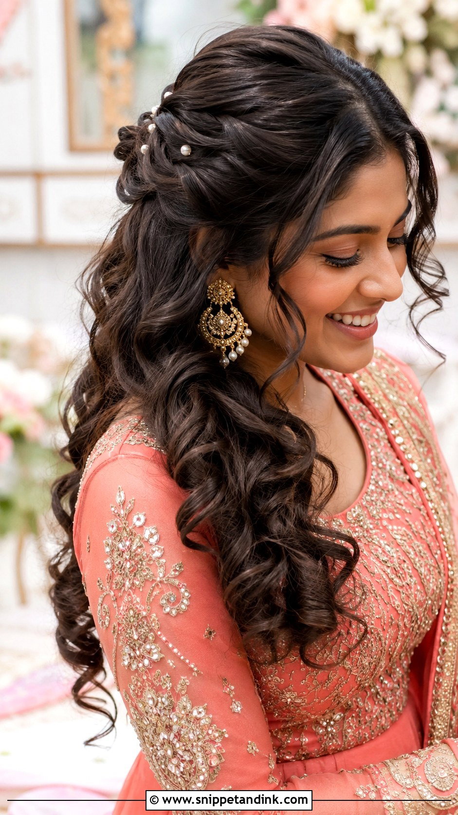 Mehndi Guest Half Up Curls - Snippet and Ink - 20 Mehndi Guest Hairstyle Ideas