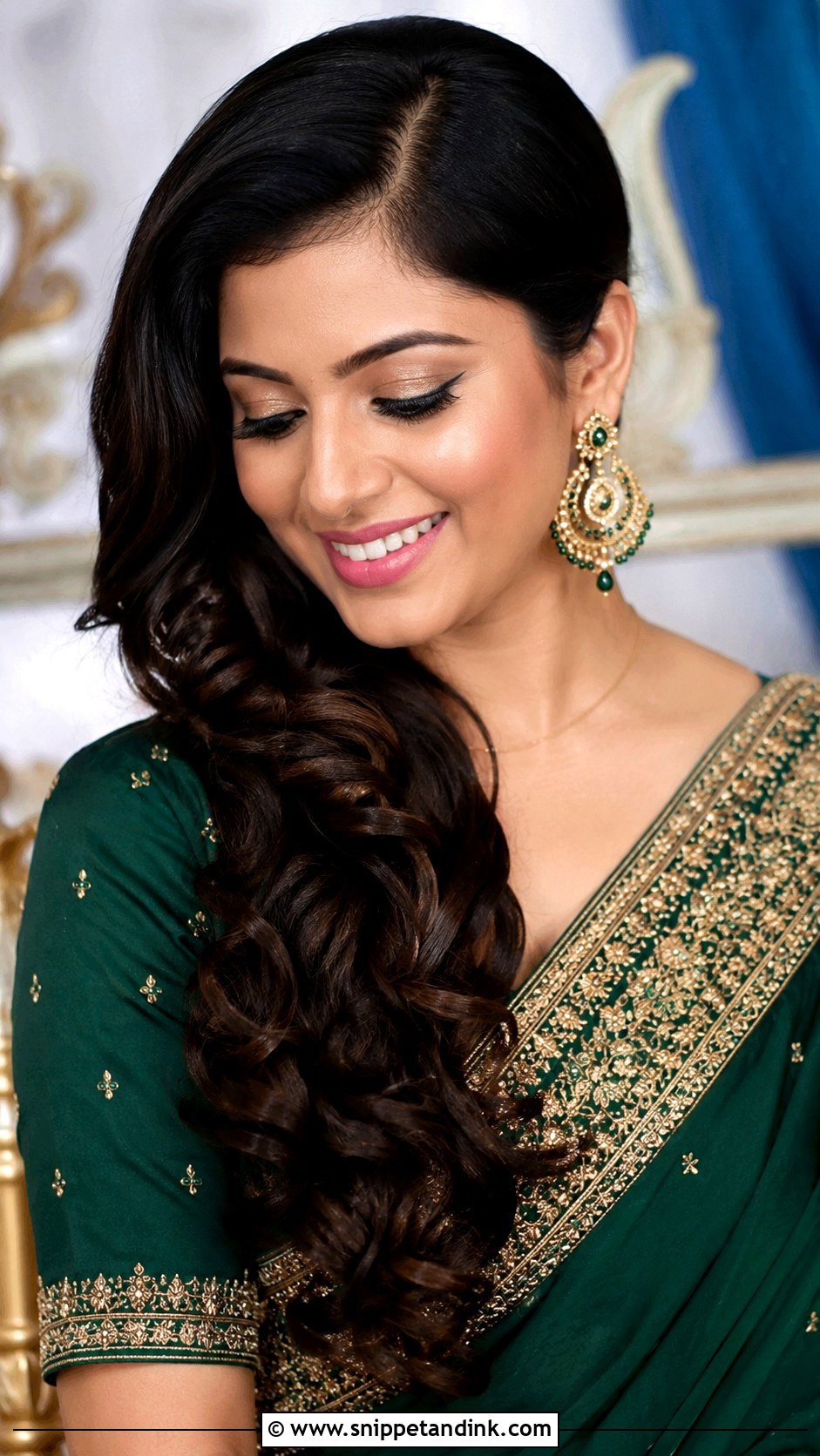 Mehndi Guest Side Swept Curls - Snippet and Ink - 20 Mehndi Guest Hairstyle Ideas