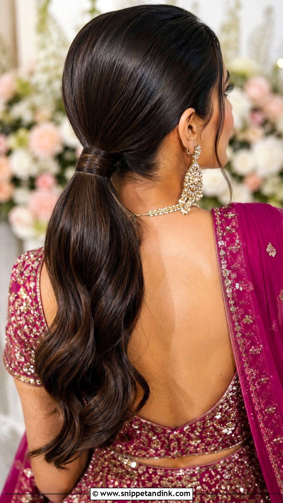 Mehndi Guest Sleek Low Ponytail - Snippet and Ink - 20 Mehndi Guest Hairstyle Ideas