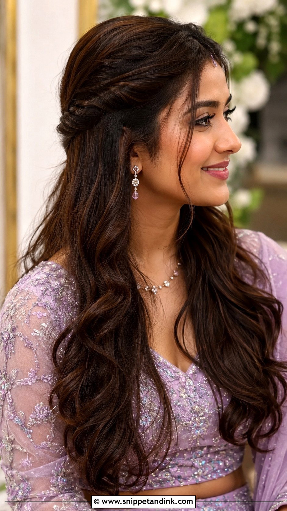 Mehndi Guest Twisted Half Up Hair - Snippet and Ink - 20 Mehndi Guest Hairstyle Ideas