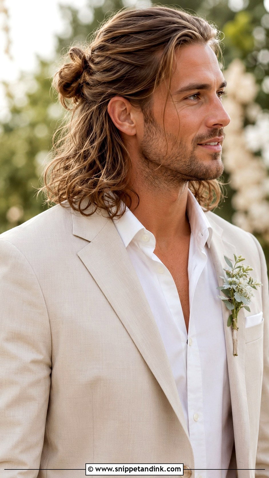 Men Half Up Long Hair Wedding - Snippet and Ink - 15 Men Long Hair Wedding Ideas