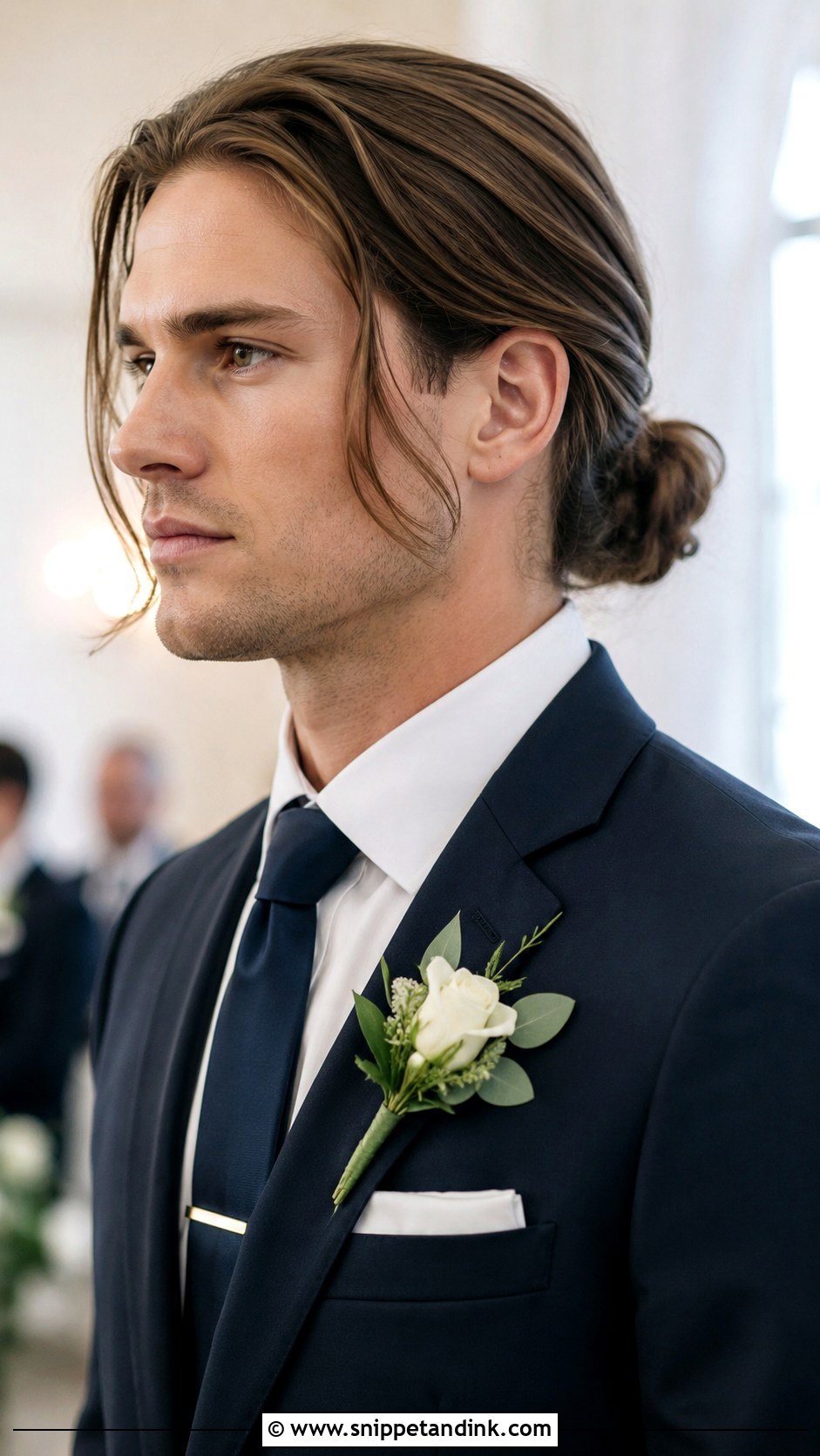 Men Long Hair Low Bun Wedding - Snippet and Ink - 15 Men Long Hair Wedding Ideas