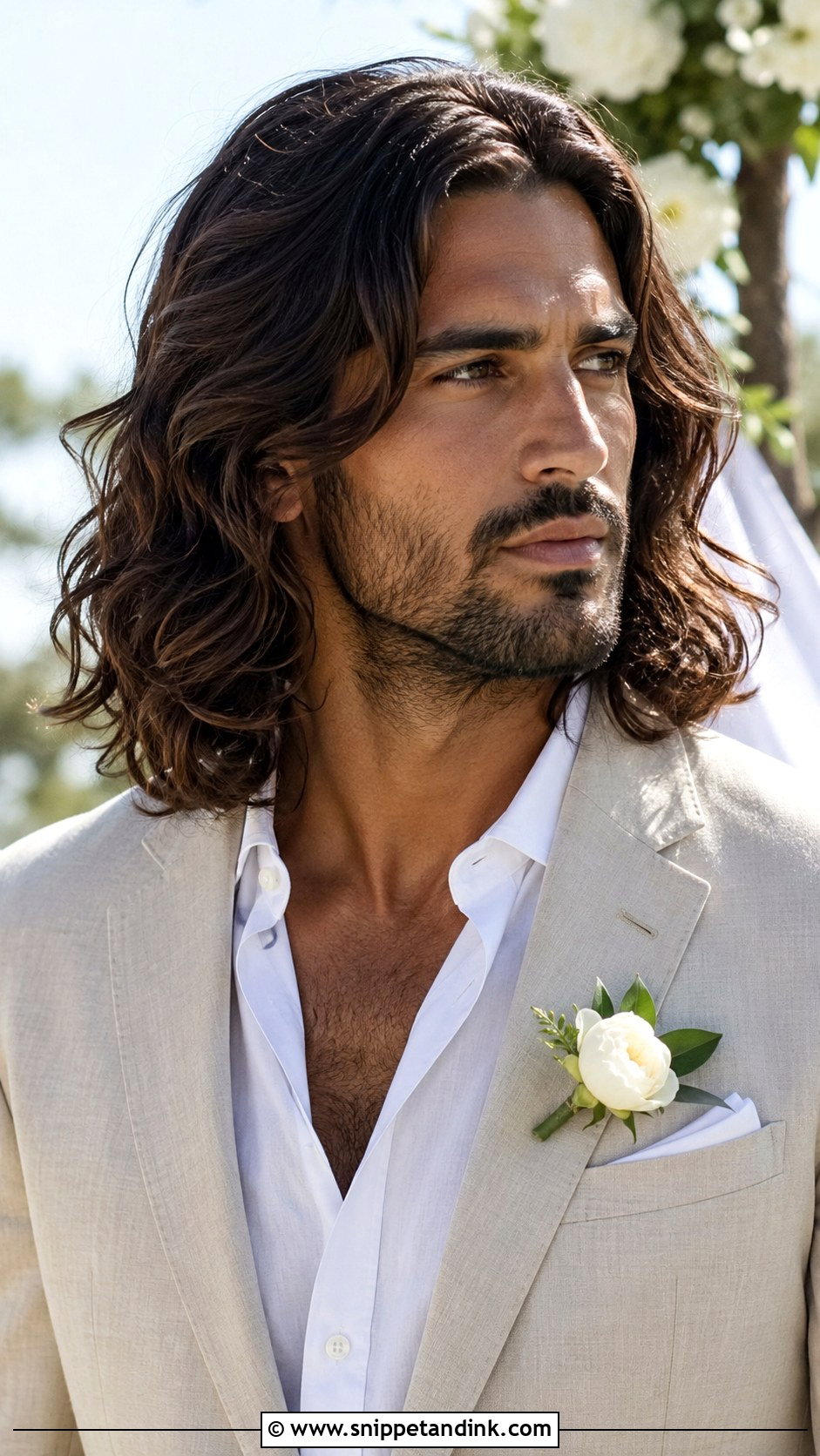 Men Loose Waves Long Hair Wedding - Snippet and Ink - 15 Men Long Hair Wedding Ideas