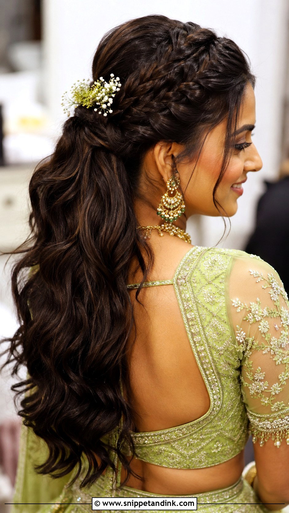 Mendhi Braided Half Up Ponytail - Snippet and Ink - 20 Mendhi Bridesmaid Hairstyles