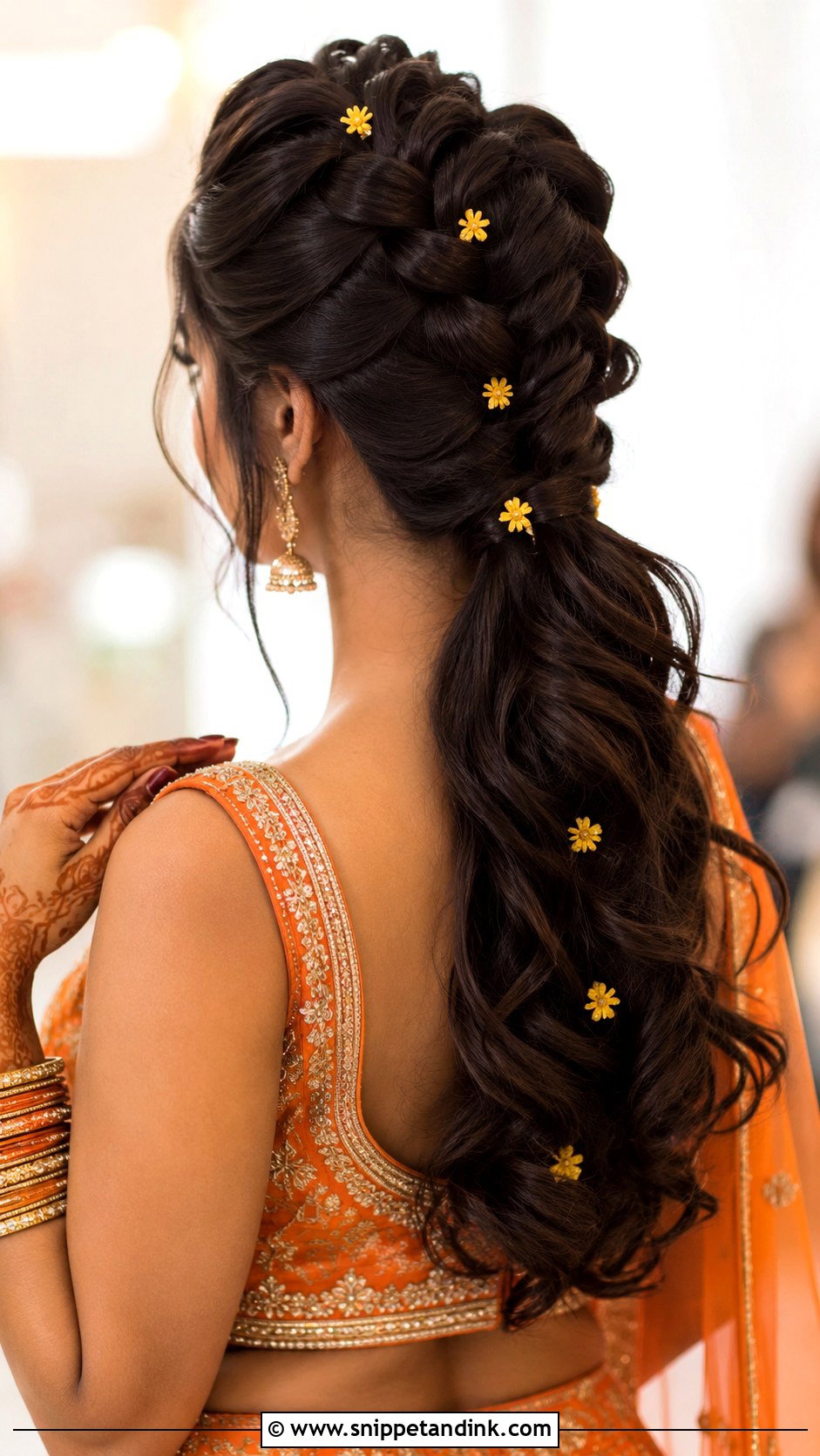 Mendhi Dutch Braid Ponytail - Snippet and Ink - 20 Mendhi Bridesmaid Hairstyles