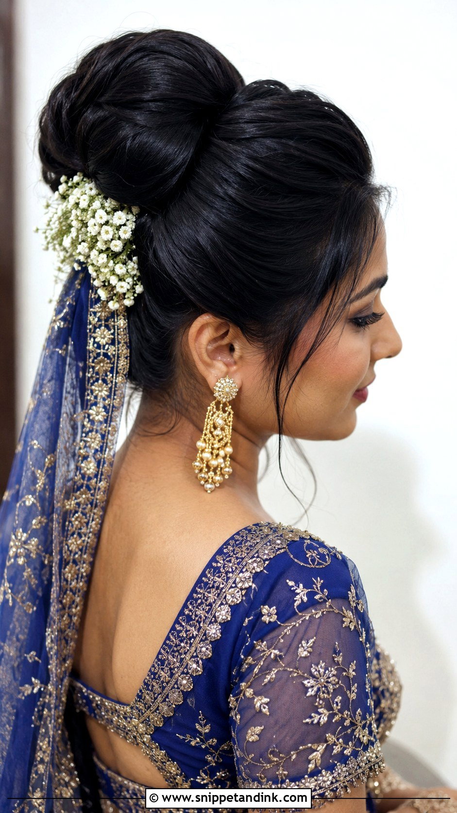 Mendhi High Bun With Dupatta - Snippet and Ink - 20 Mendhi Bridesmaid Hairstyles