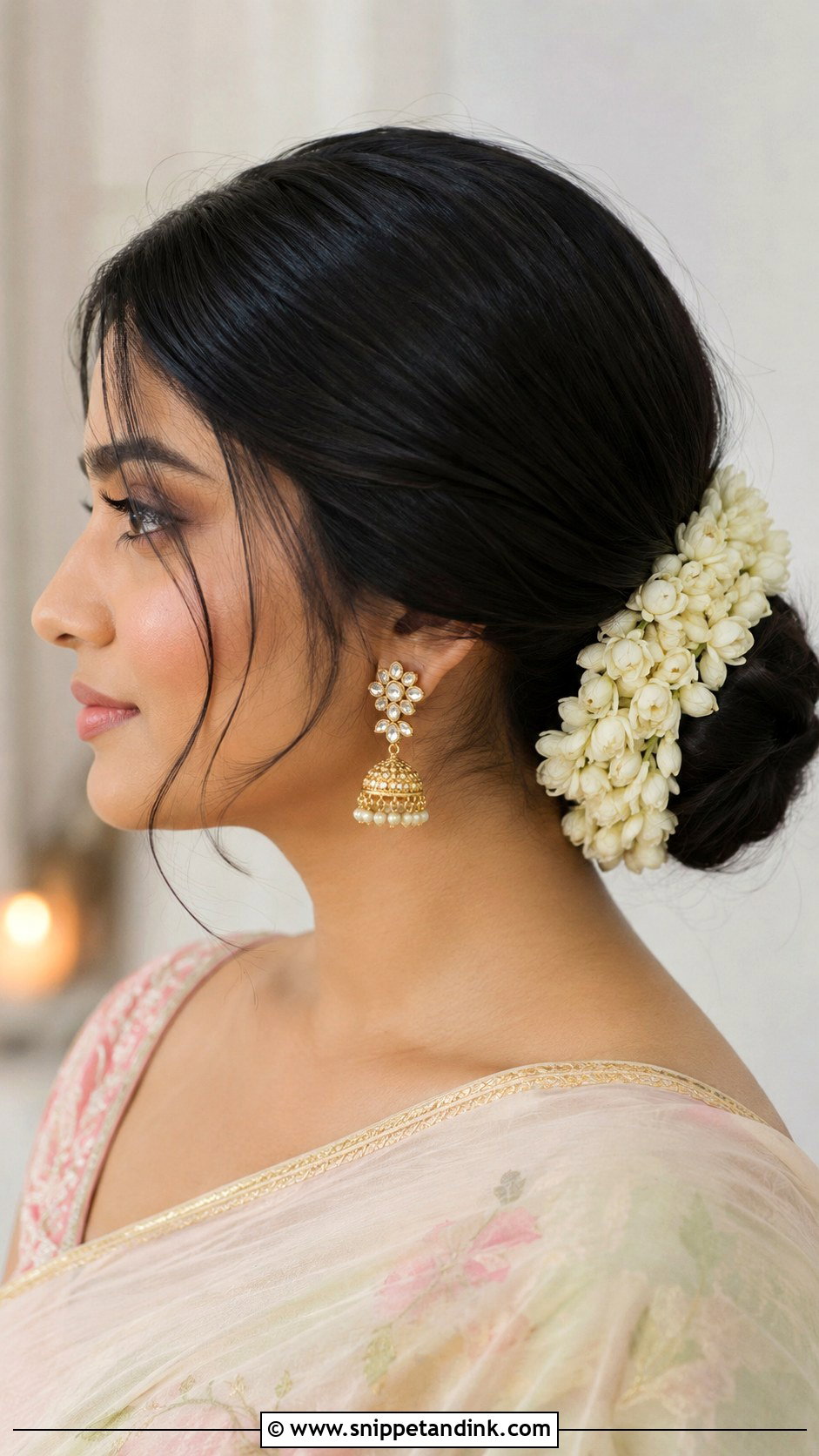 Mendhi Low Bun With Gajra - Snippet and Ink - 20 Mendhi Bridesmaid Hairstyles