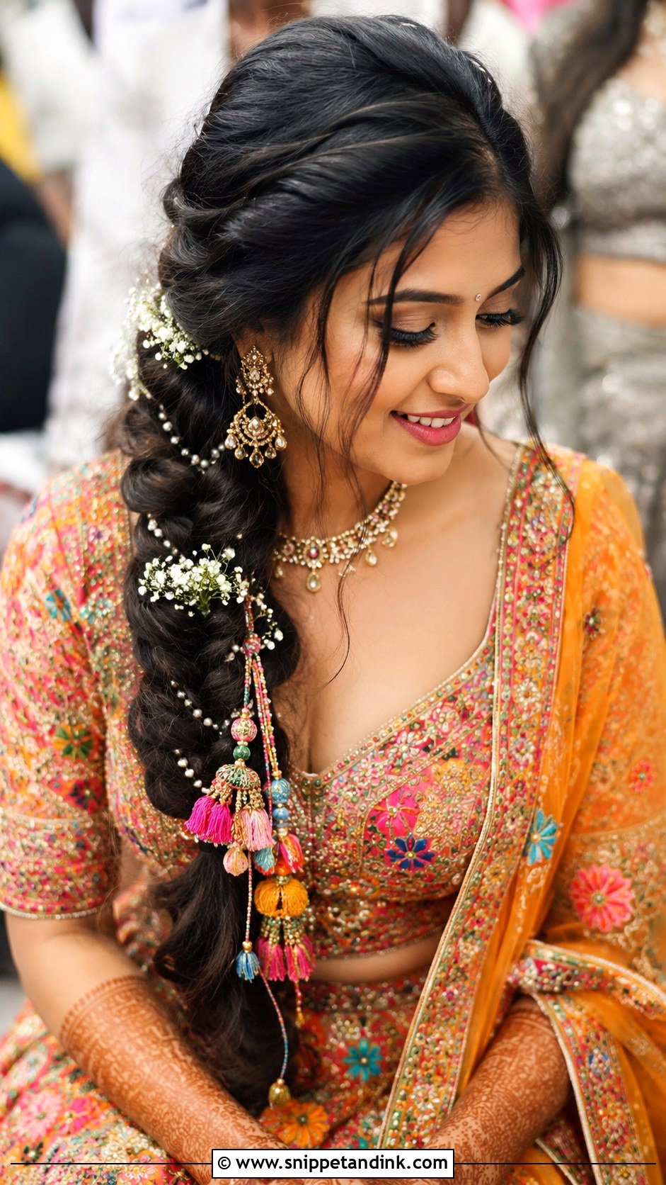 Mendhi Side Braid With Paranda - Snippet and Ink - 20 Mendhi Bridesmaid Hairstyles