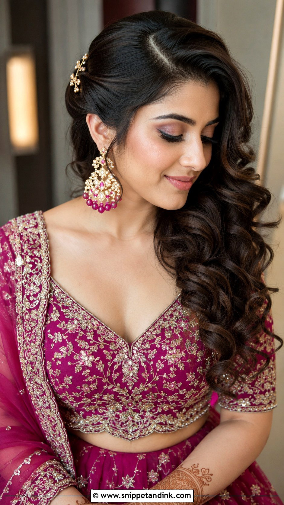 Mendhi Side Swept Curls - Snippet and Ink - 20 Mendhi Bridesmaid Hairstyles