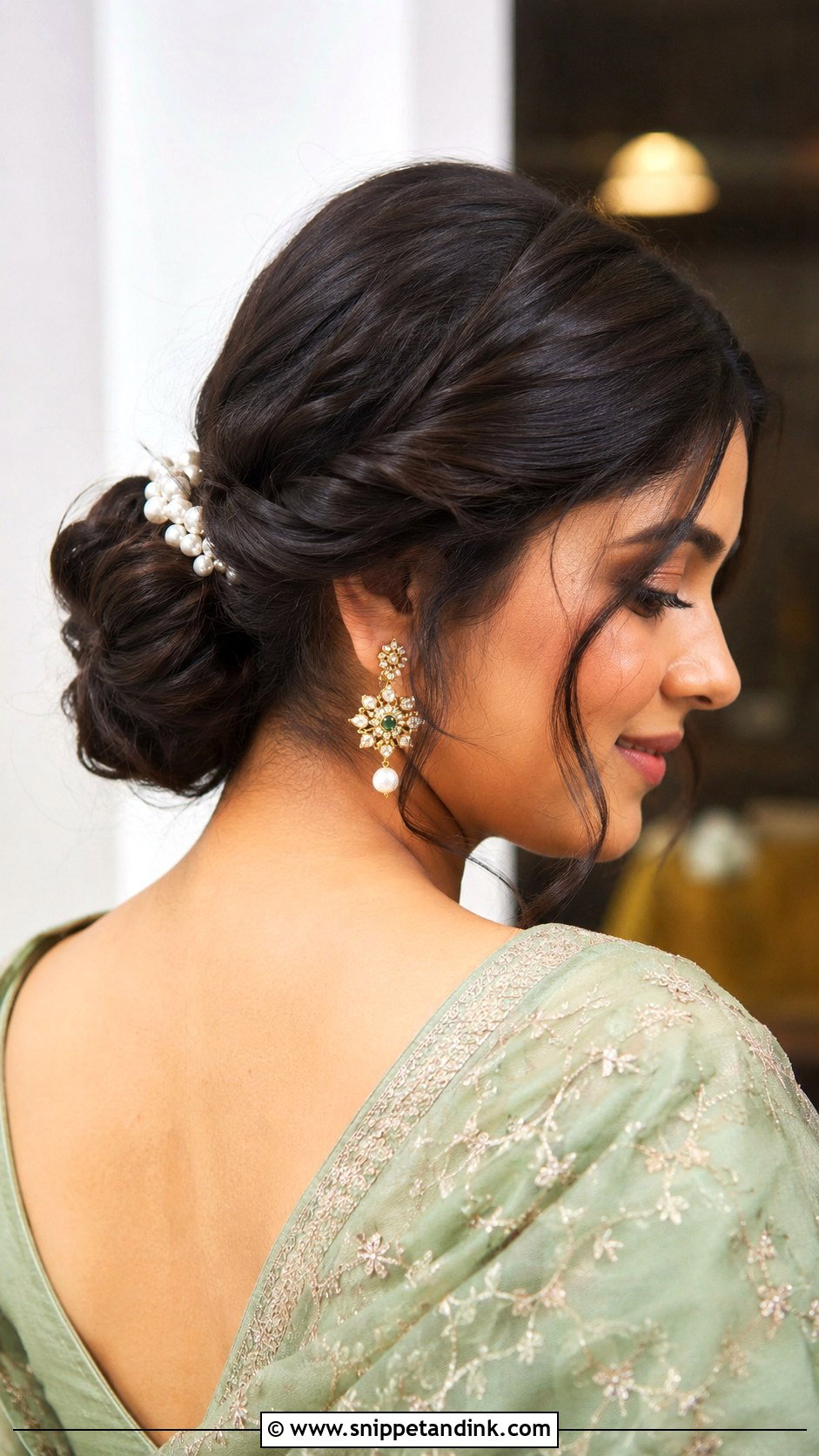 Mendhi Twisted Low Bun - Snippet and Ink - 20 Mendhi Bridesmaid Hairstyles