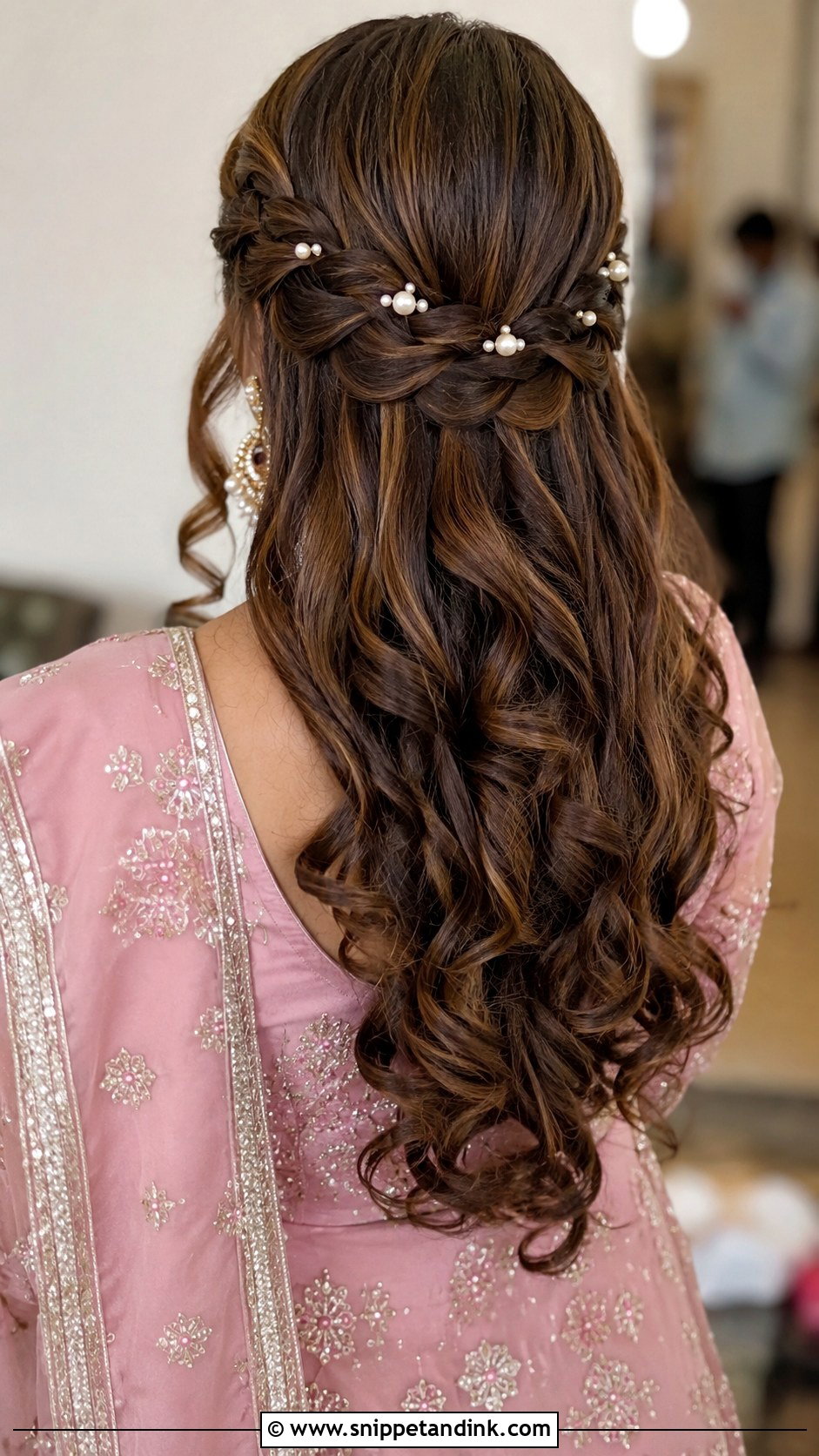 Mendhi Waterfall Braid With Curls - Snippet and Ink - 20 Mendhi Bridesmaid Hairstyles