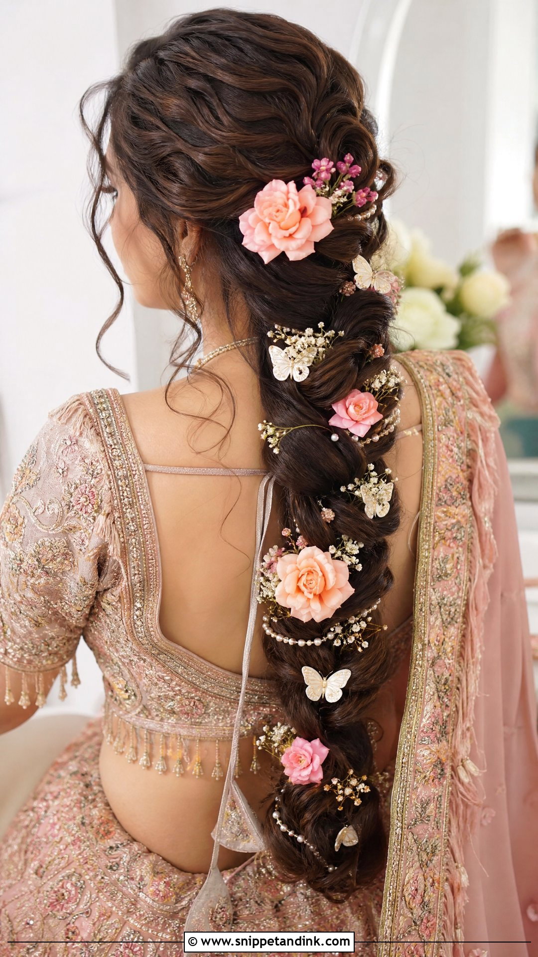 Mermaid Braid With Florals - Snippet and Ink - 20 Desi Wedding Hairstyles for Long Hair
