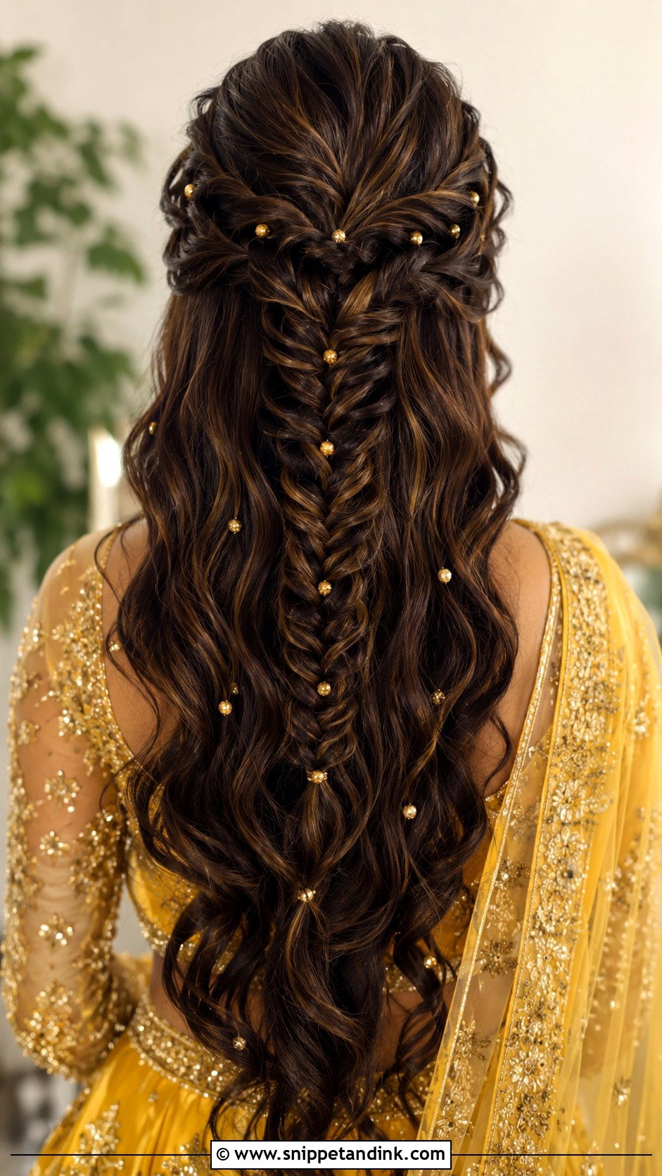 Mermaid Braid With Golden Beads - Snippet and Ink - 20 Haldi Braid Hairstyles for Bride