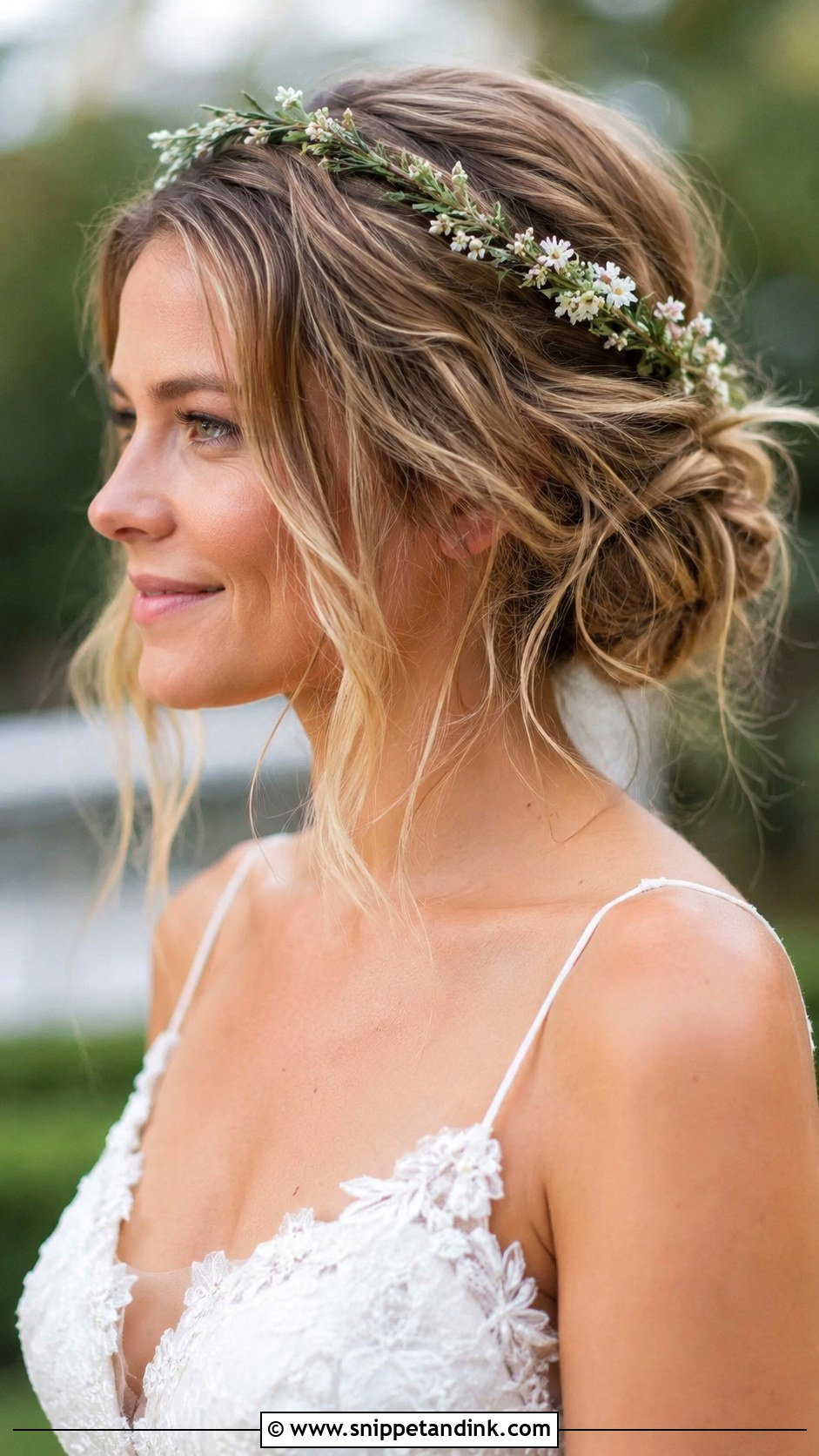 Messy Bob Updo With Loose Tendrils - Snippet and Ink - 30 Bob Wedding Hairstyles