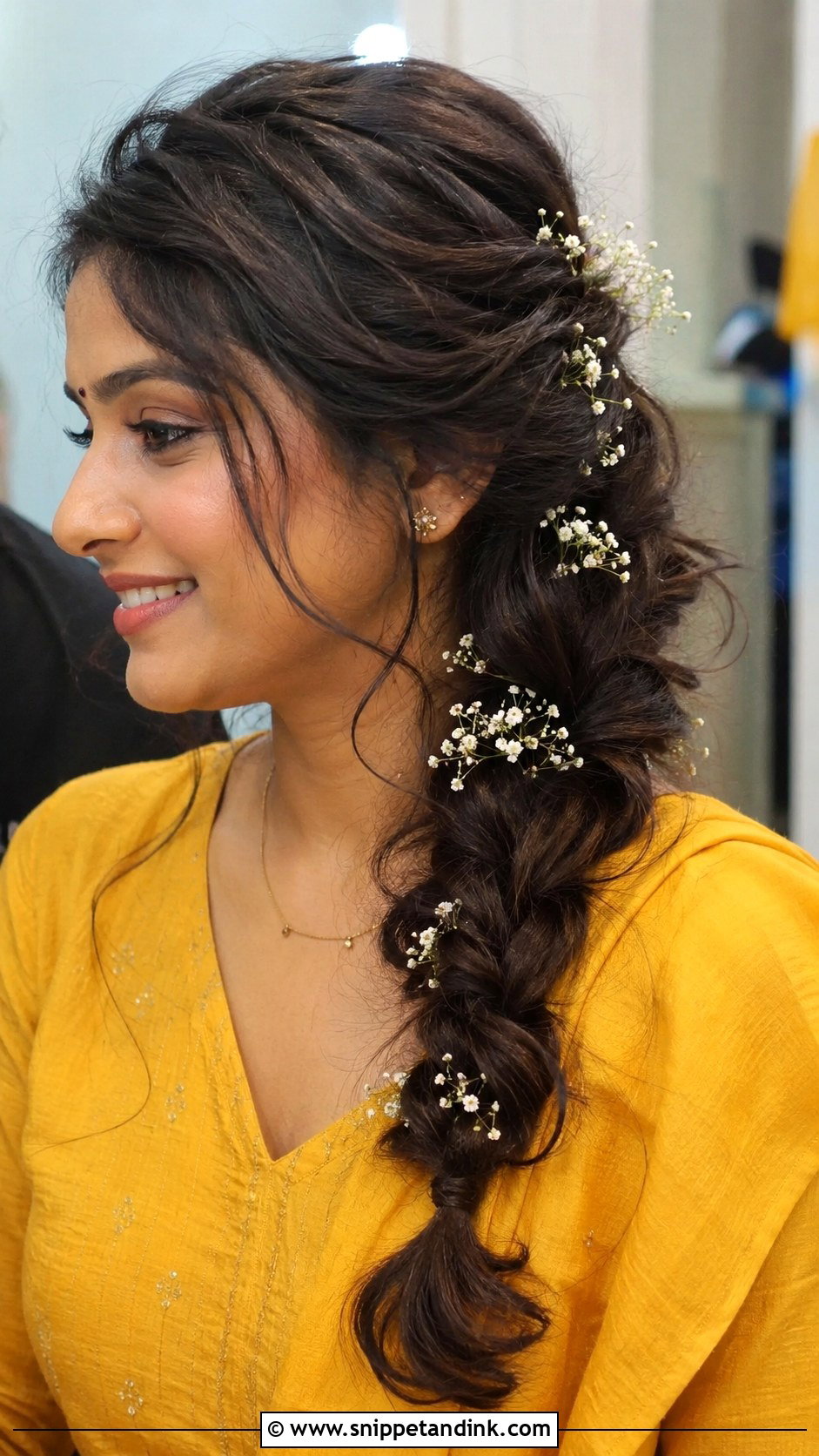Messy Braid With Babys Breath - Snippet and Ink - 20 South Indian Bridal Wedding Hairstyles