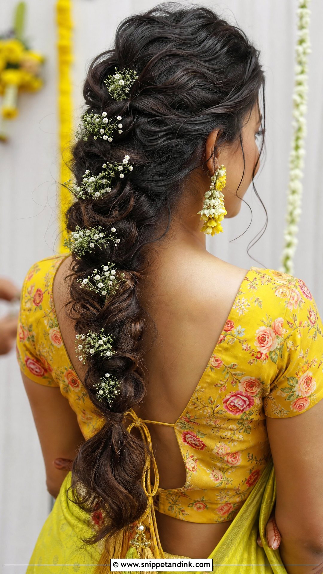 Messy Braid With Babys Breath - Snippet and Ink - 20 Hairstyles for South Indian Wedding