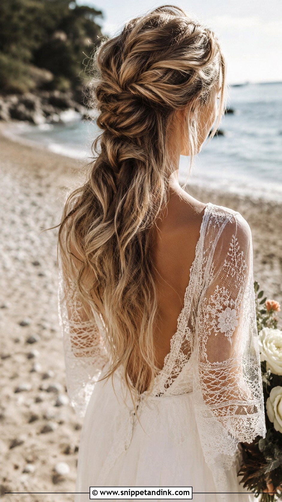 Messy Braid With Textured Waves - Snippet and Ink - 20 Wedding Hair Down with Braid Ideas