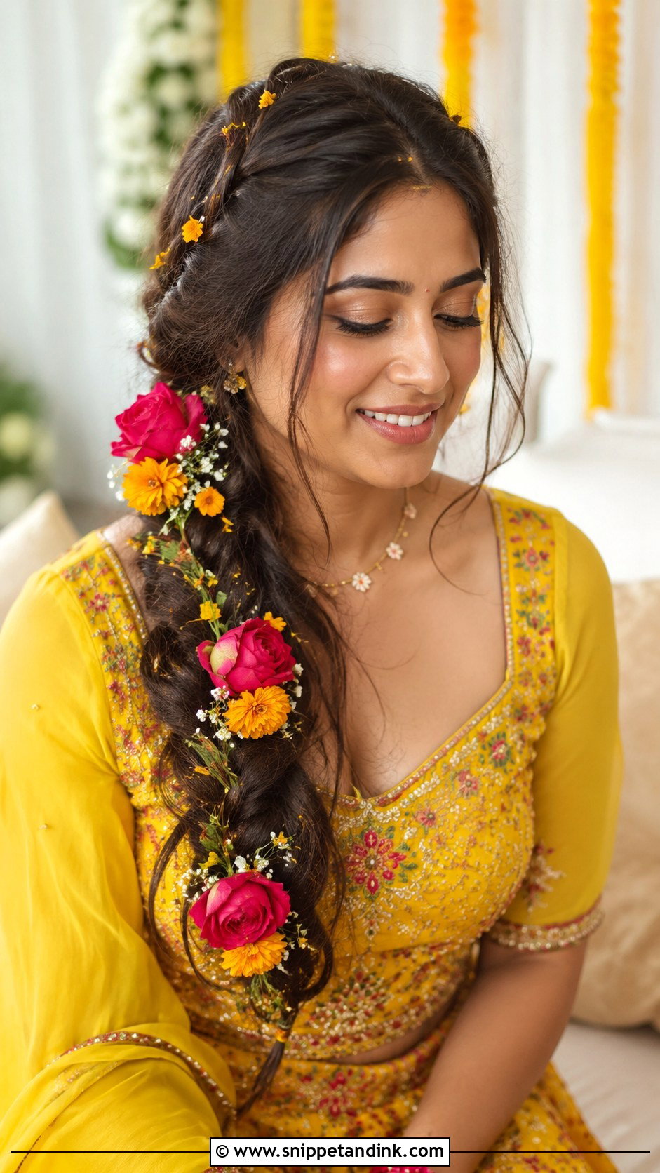 Messy Braid for Mehendi - Snippet and Ink - 25 Indian Wedding Hair Ideas