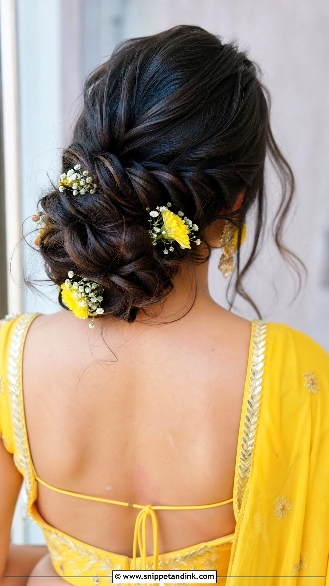 Messy Braided Bun - Snippet and Ink - 20 Desi Wedding Hairstyles for Long Hair